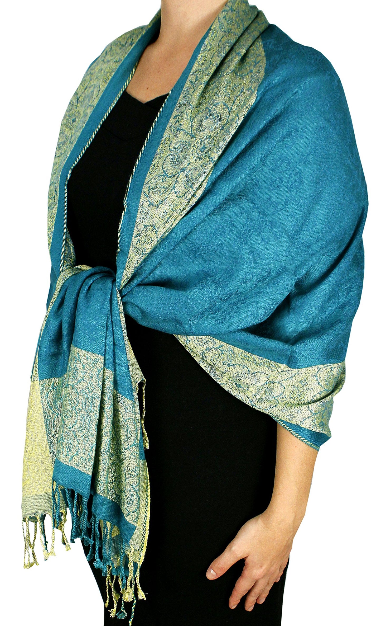 Wholesale Bulk Lot Reversible Paisley Floral Pashmina Wrap Shawl Teal Lime Green Reseller Scarf