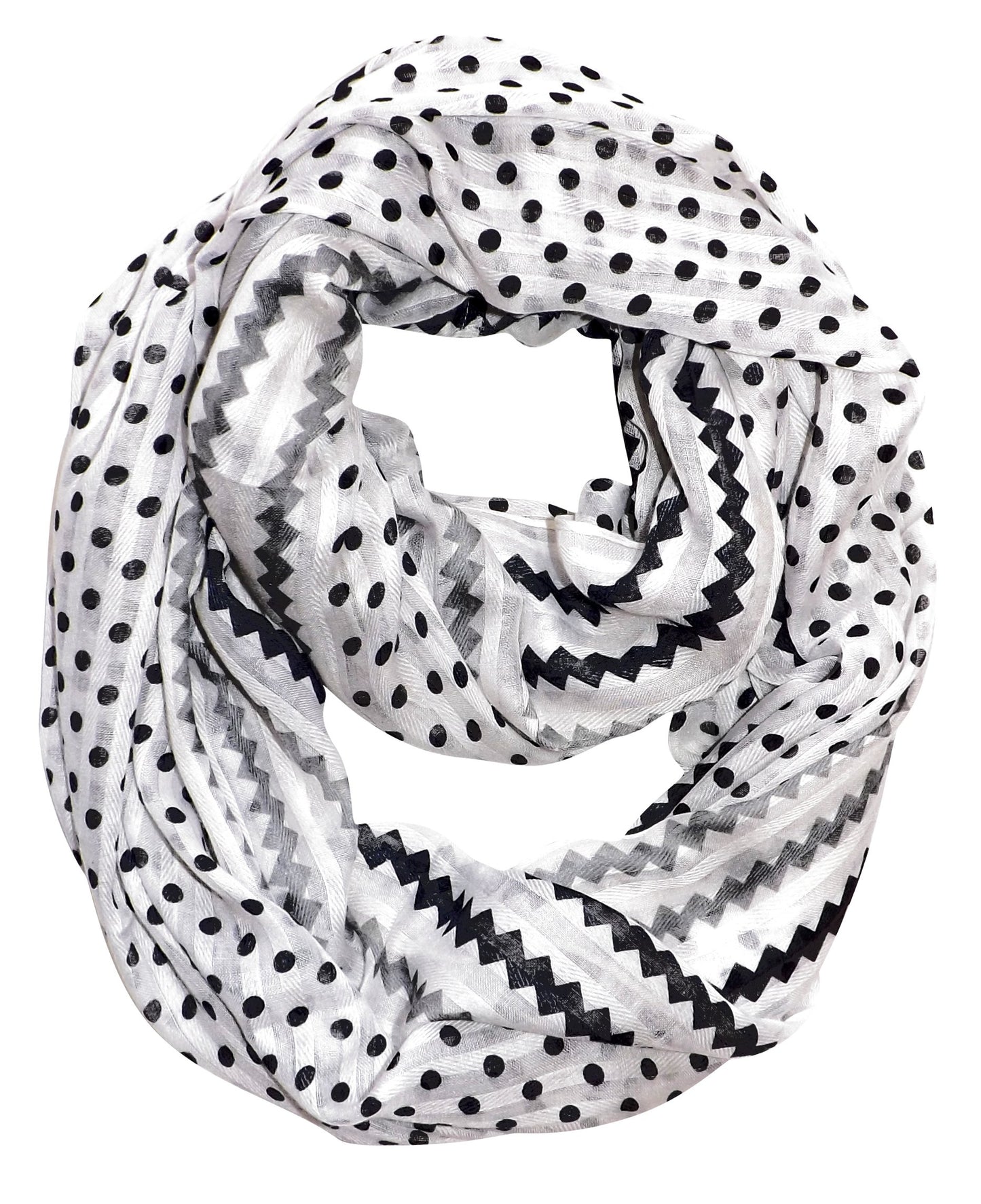 Wholesale Bulk Lot: White Polka Dot and Chevron Sheer Infinity Loop Scarf for Resellers