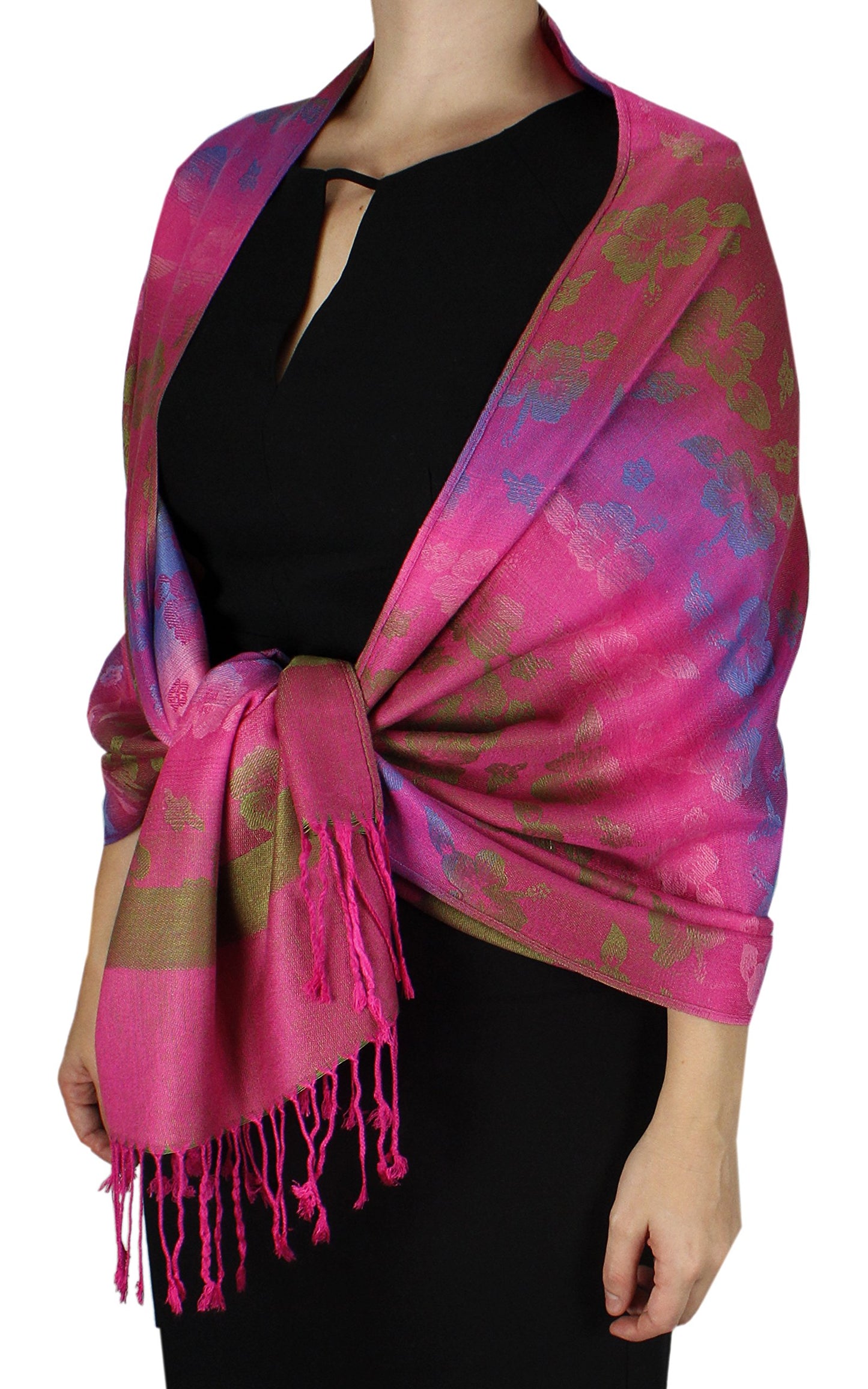 Wholesale Bulk Lot Rainbow Silky Tropical Hawaiian Pashmina Wrap Scarf for Resellers Hot Pink
