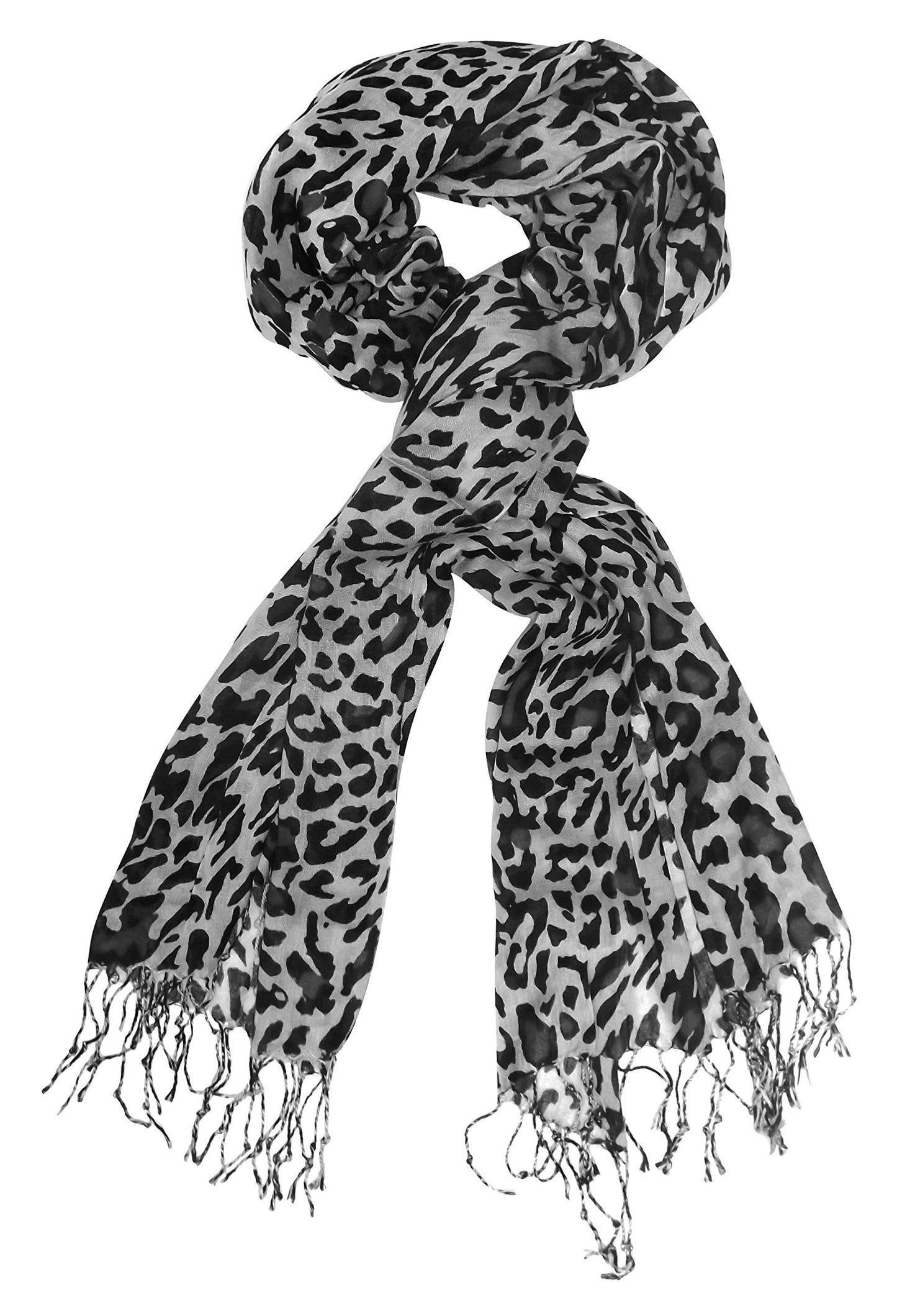 Wholesale Bulk Lot Soft Silky Leopard Print Pashmina Shawl Grey Scarf for Resellers