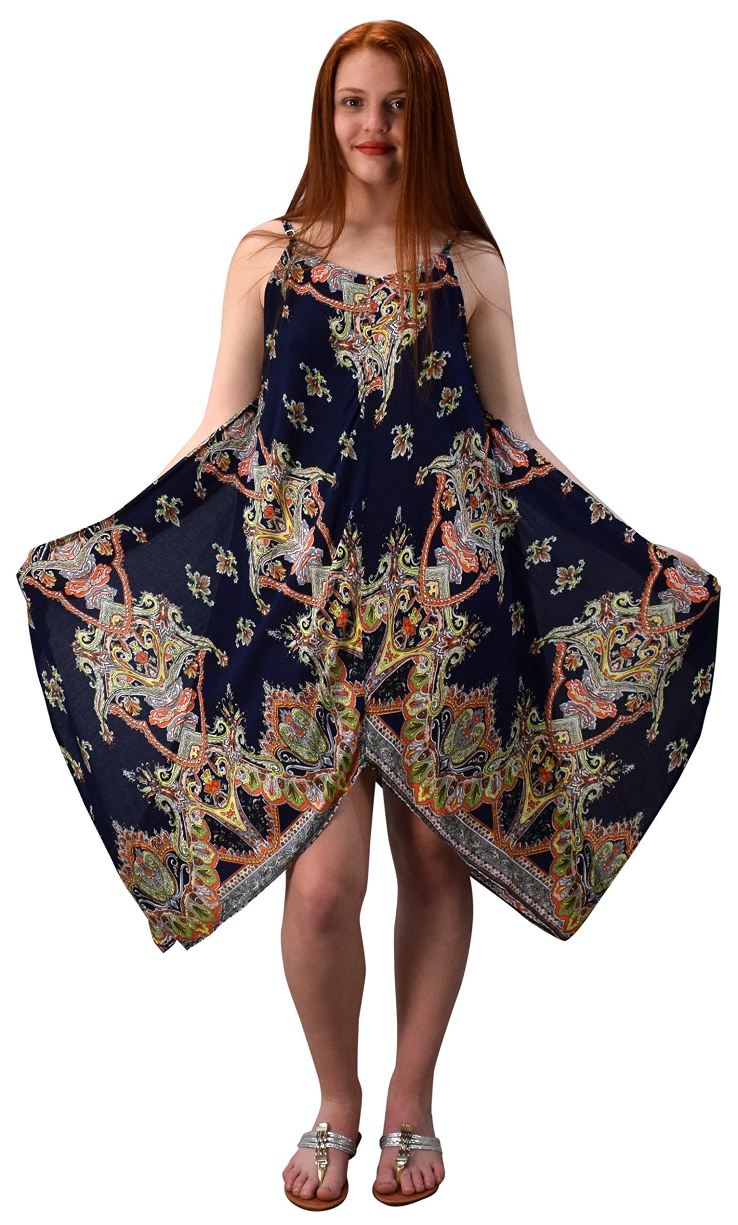Wholesale Bulk Lot: Navy Lime Handkerchief Hem Spaghetti Strap Tunic Dress Medium