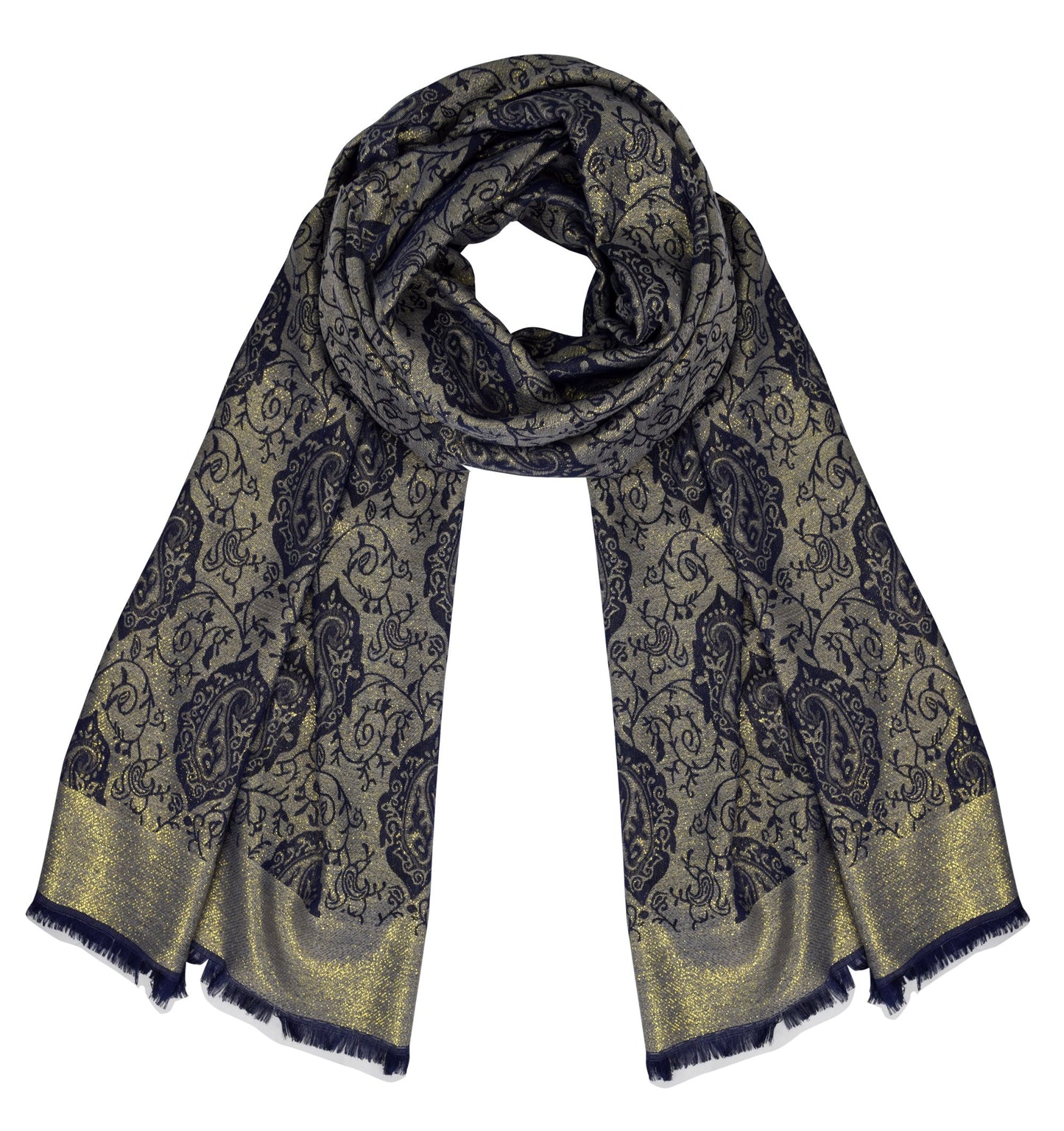 Wholesale Bulk Lot Reversible Jacquard Paisley Pashmina Shawl Navy Blue Scarf for Resellers