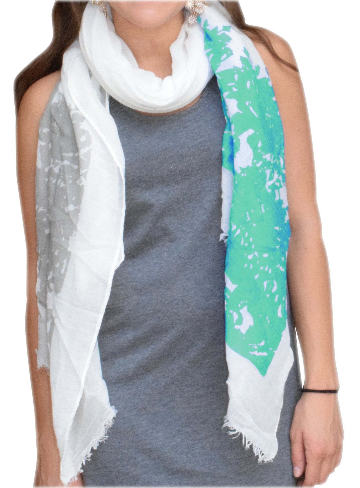 Wholesale Bulk Lot: Mint Green Floral Nature Tree Fringe Scarf Boho Shawl Wrap Reseller Pack