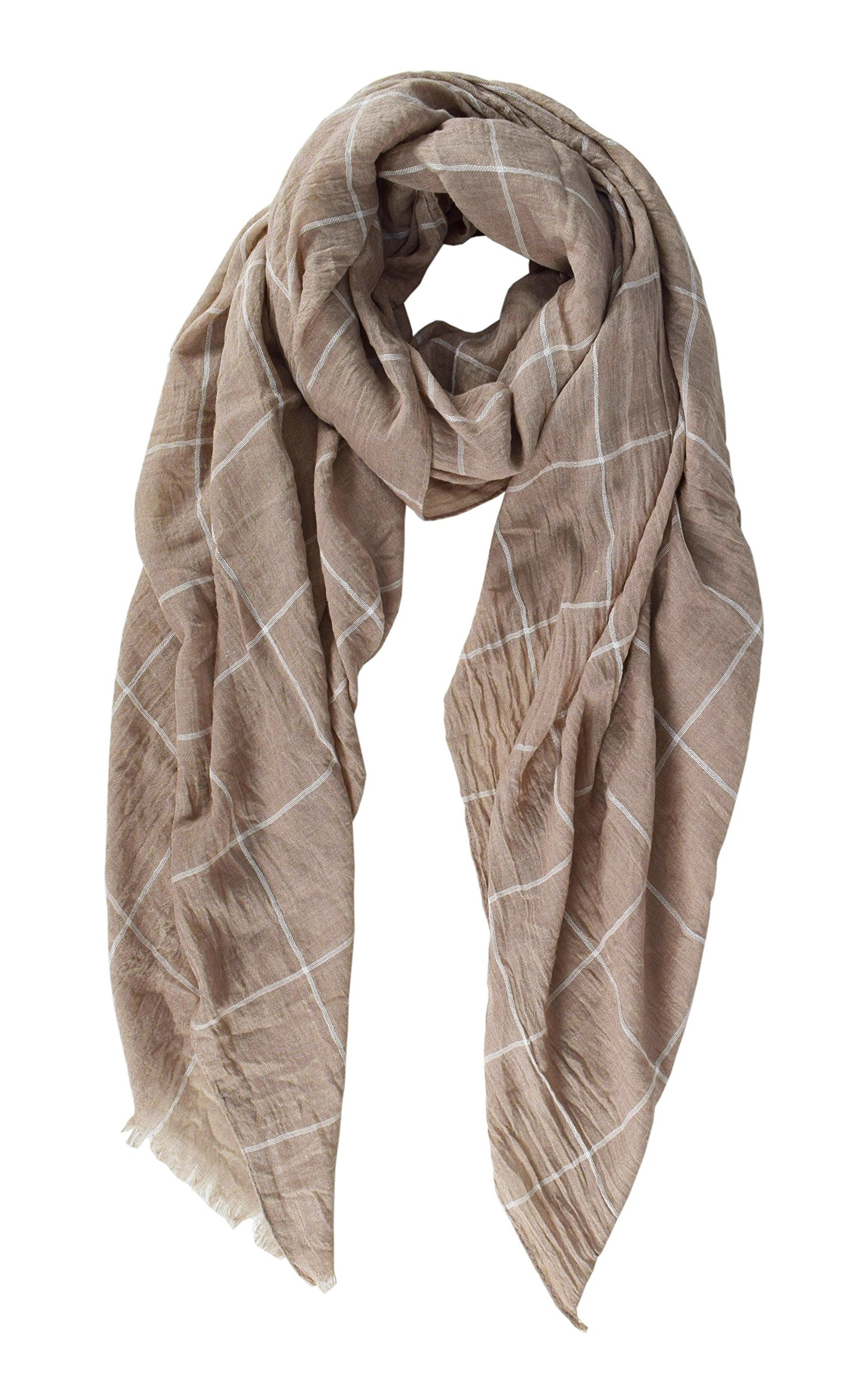 Wholesale Bulk Lot: Tan Plaid Checkered Fringe Beach Wrap Scarf for Resellers