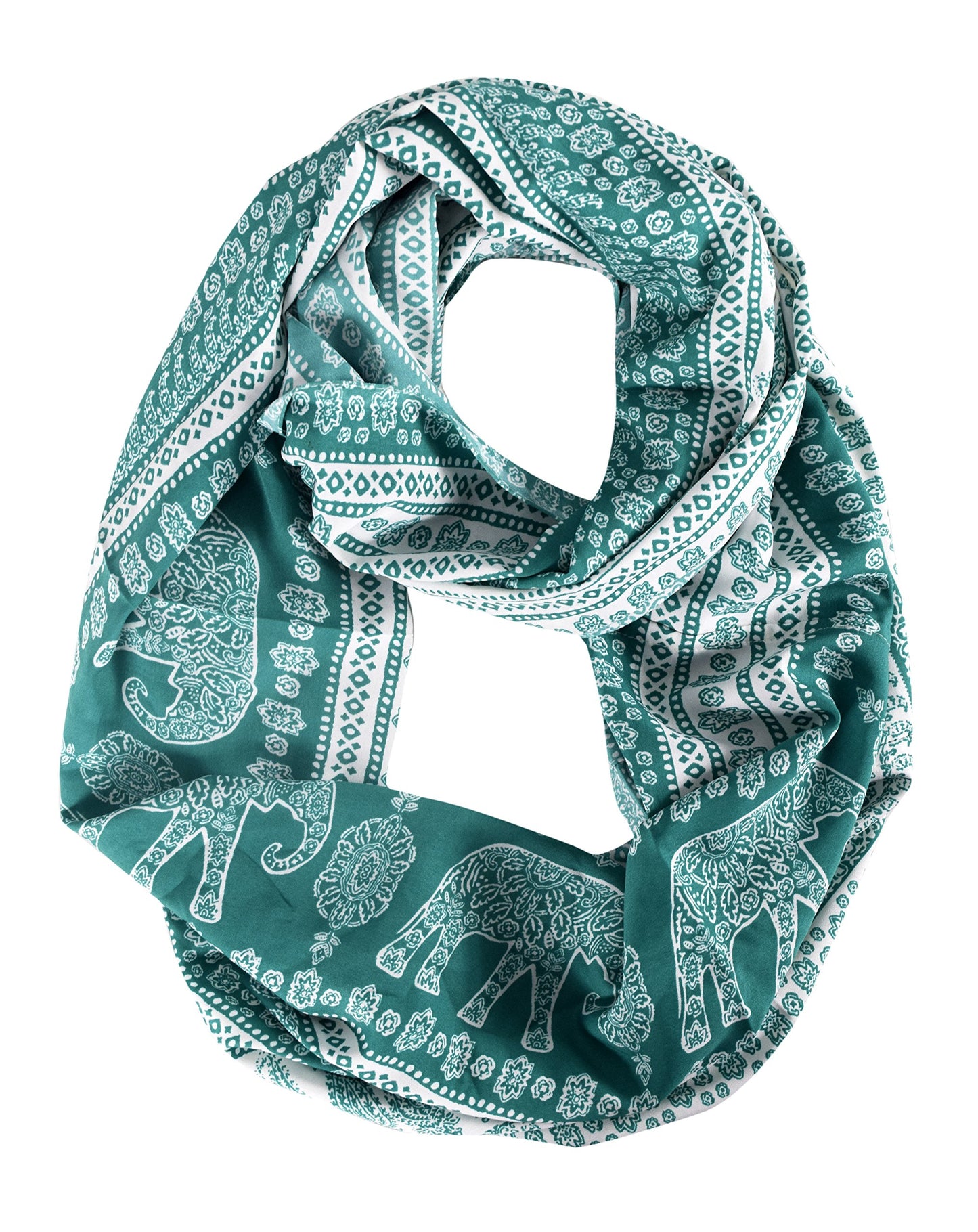 Wholesale Bulk Lot: Floral Aztec Elephant Print Green Infinity Loop Scarf for Resellers