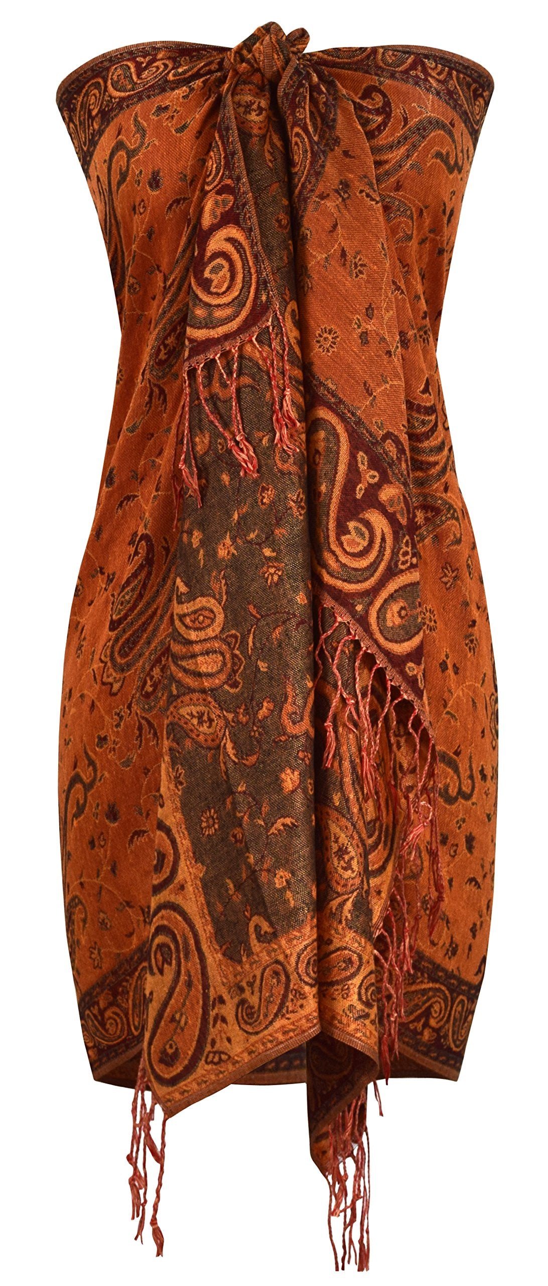 Wholesale Bulk Lot Reversible Paisley Pashmina Shawl Double Layer Apricot Scarf for Resellers