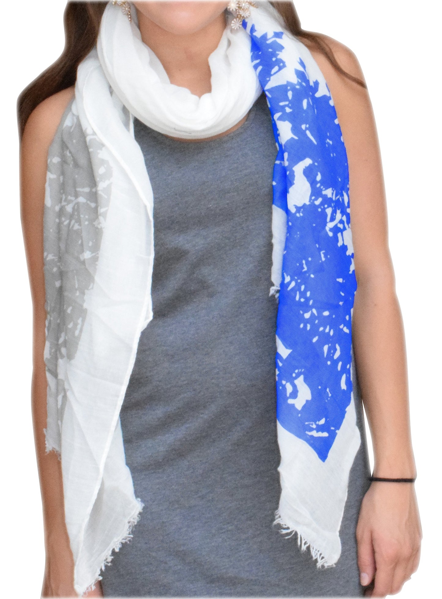 Wholesale Bulk Lot: Faded Nature Tree Floral Boho Fringe Scarf Blue Shawl Wrap Reseller Pack