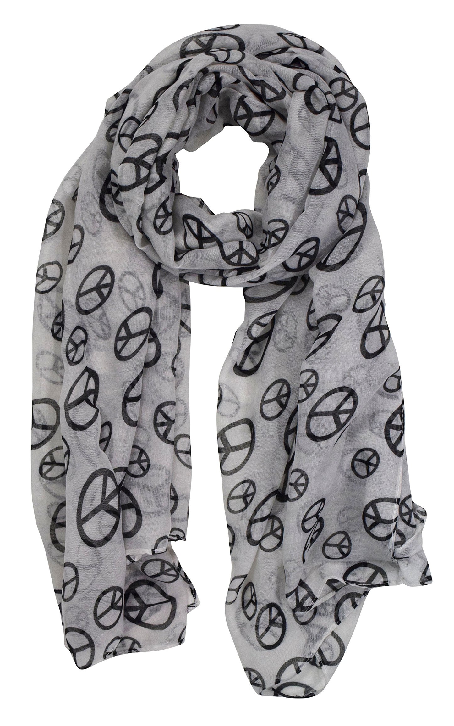 Wholesale Bulk Lot: Lightweight Peace Sign Design Scarf Shawl White Black Reseller Pack