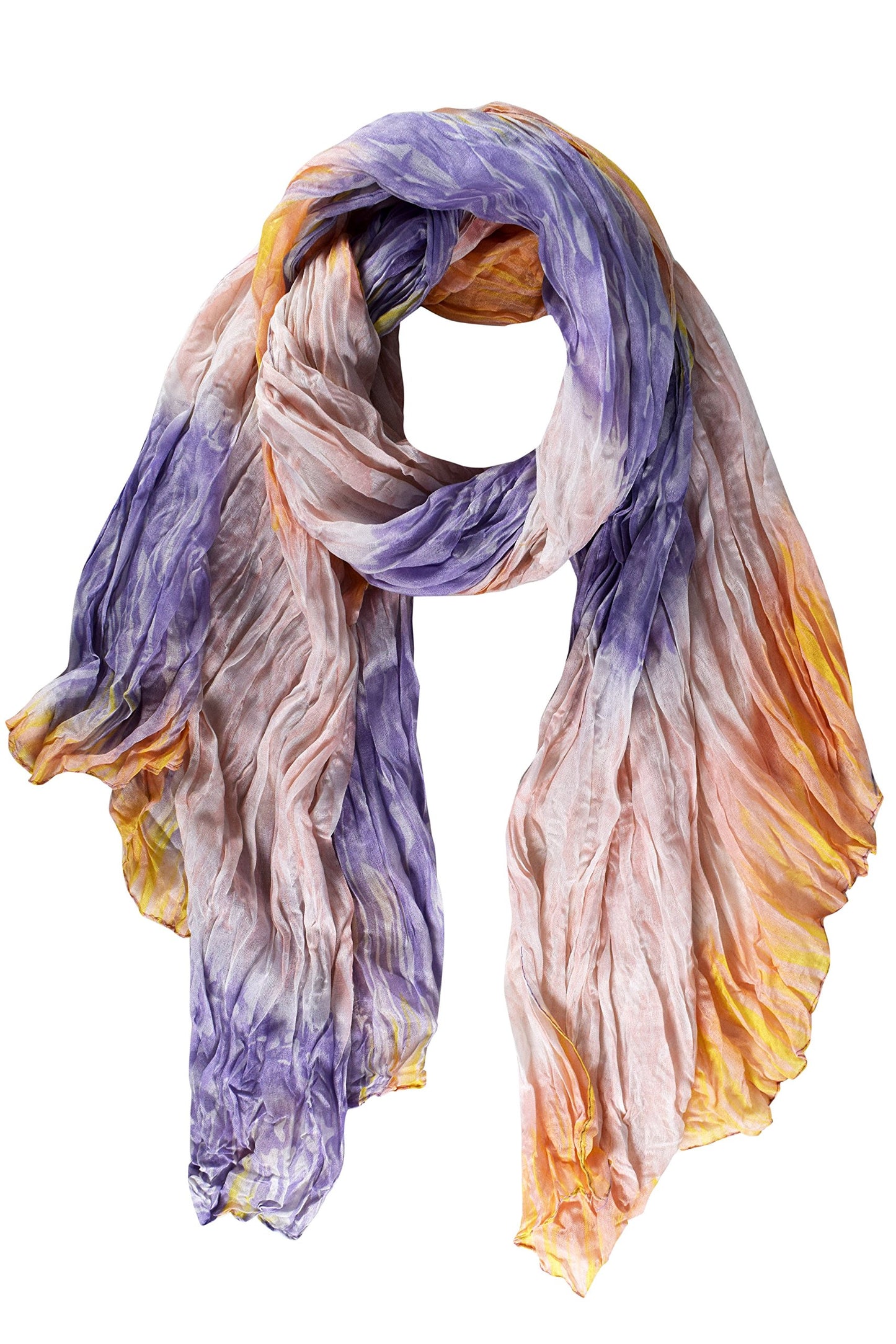 Wholesale Bulk Lot: Lightweight Crinkled Tie Dye Scarf Sarong Orange & Purple Reseller Pack