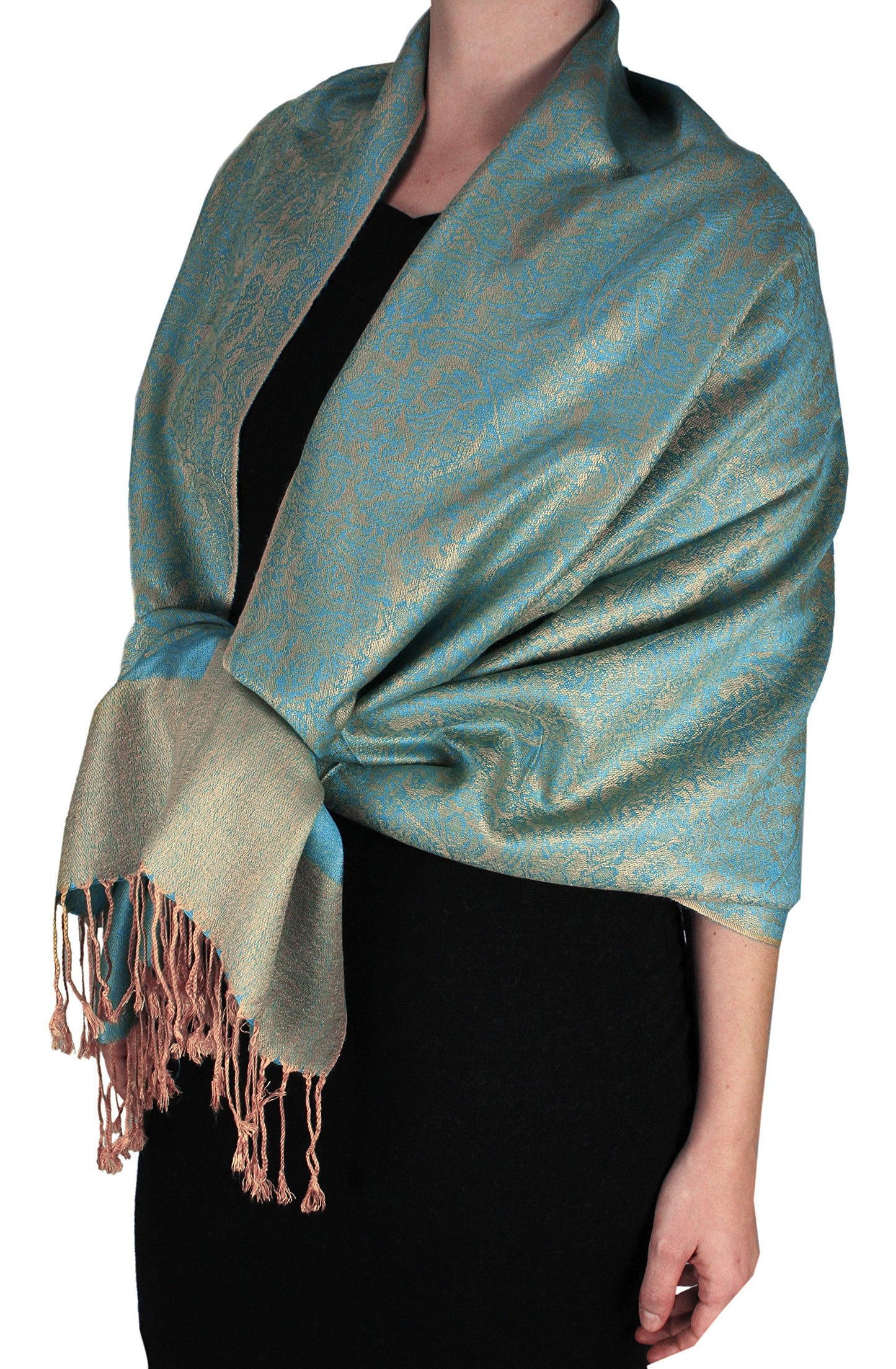 Wholesale Bulk Lot Vintage Paisley Pashmina Shawl Wrap Turquoise Tan Reseller Scarf