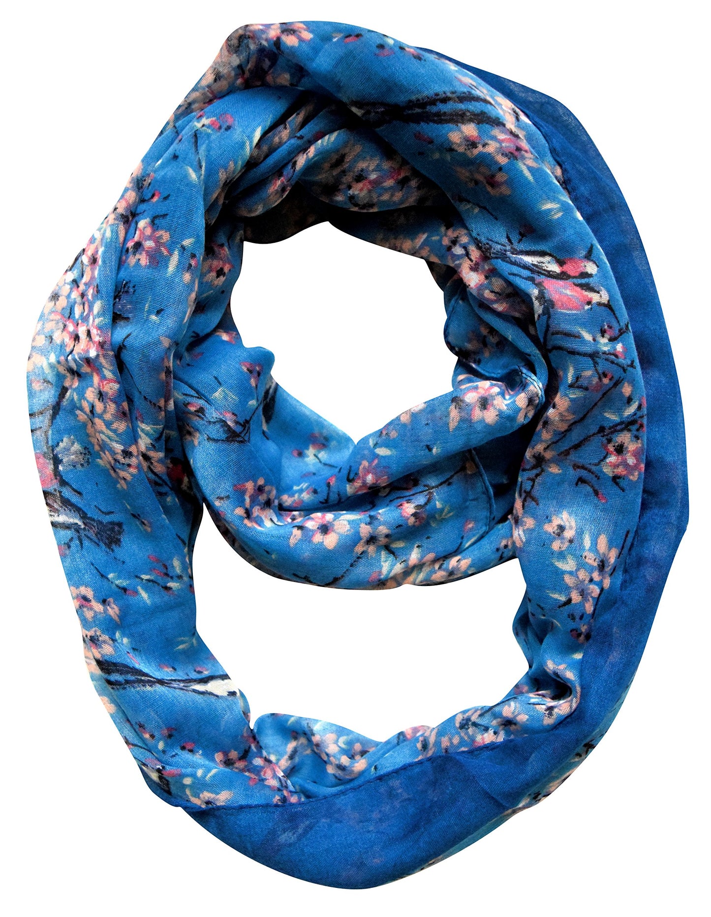Wholesale Bulk Lot: Vintage Floral Hummingbird Sheer Blue Loop Scarf for Resellers