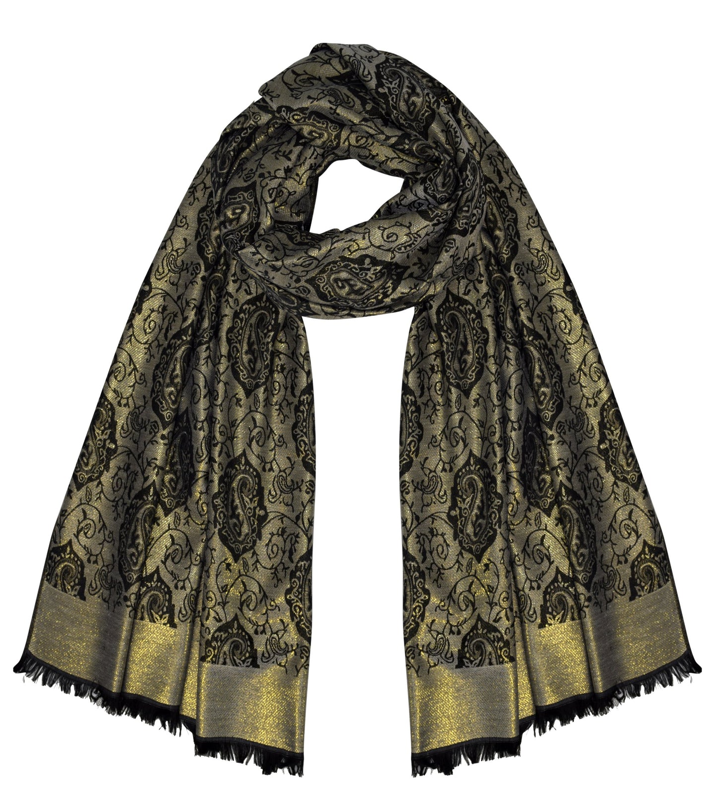 Wholesale Bulk Lot Reversible Paisley Jacquard Pashmina Shawl Damask Black Scarf for Resellers