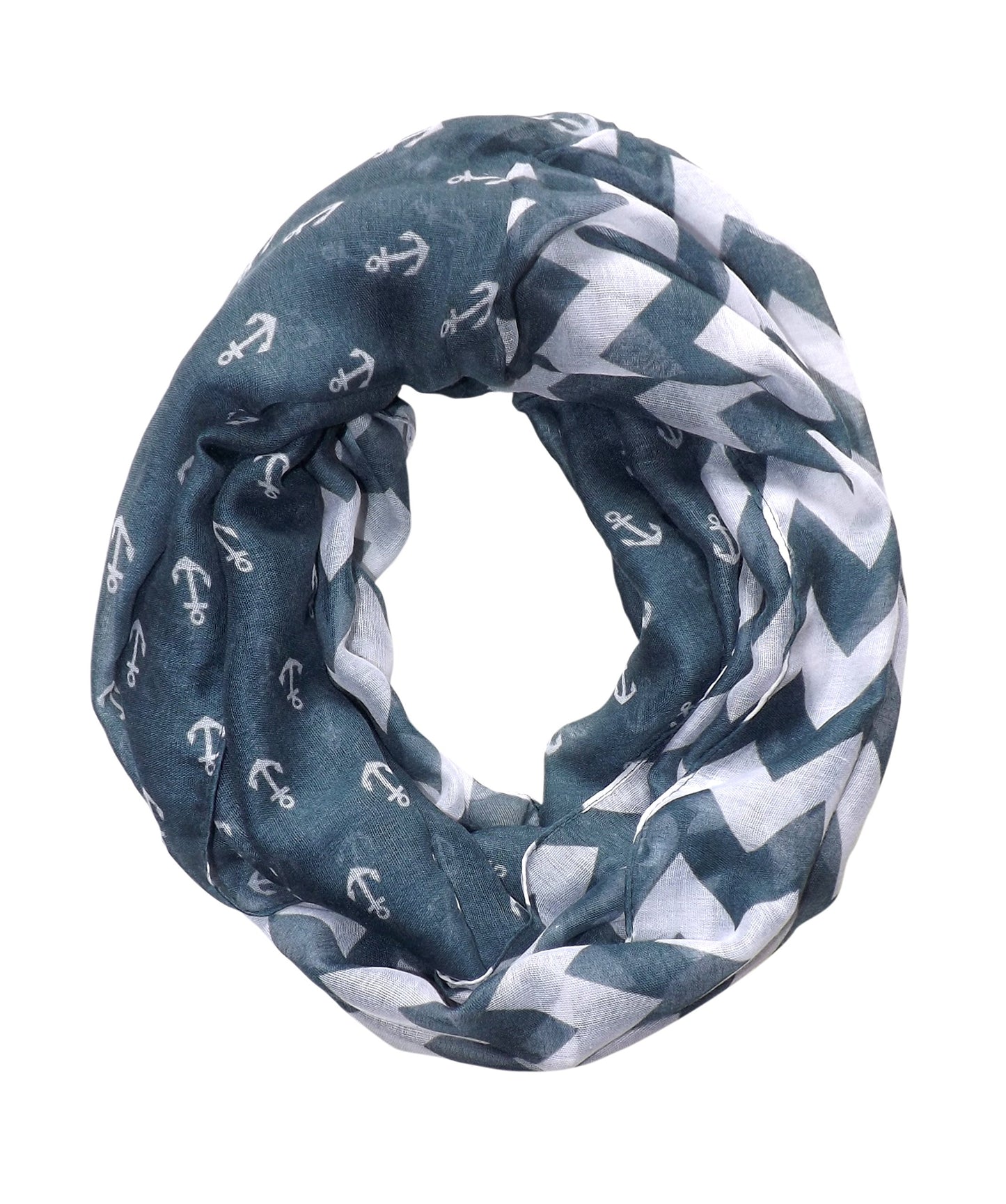 Wholesale Bulk Lot: Grey Chevron Anchor Print All Season Infinity Loop Scarf Reseller Pack