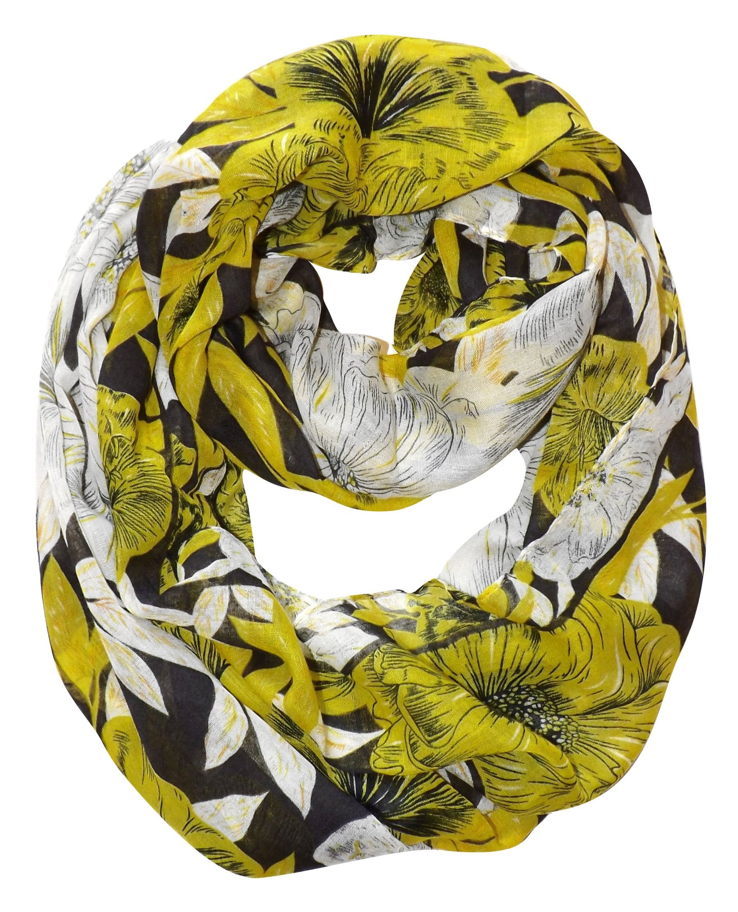 Wholesale Bulk Lot: Retro Hibiscus Flower Infinity Loop Scarf Black Green Reseller Pack