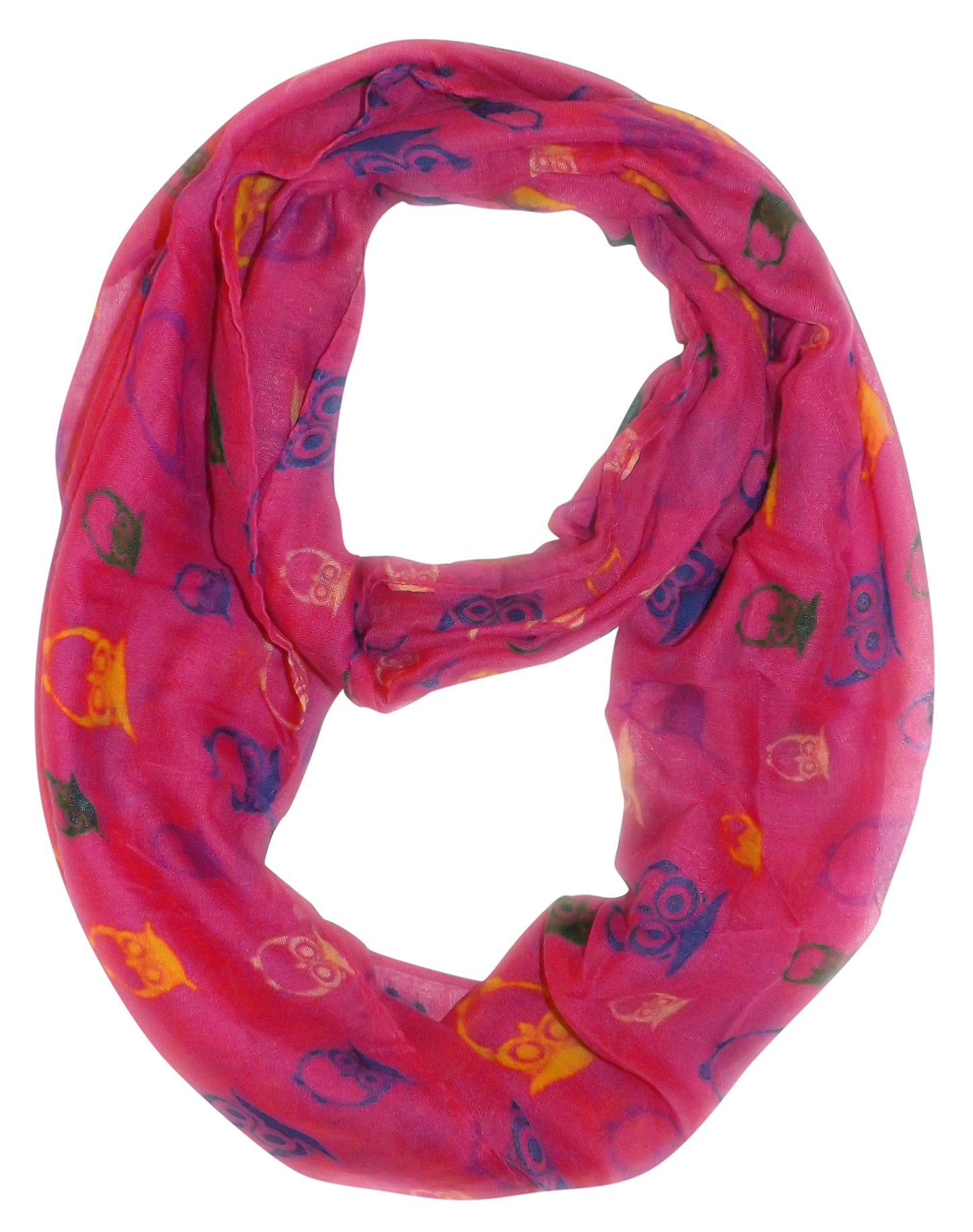 Wholesale Bulk Lot: Vintage Owl Print Infinity Loop Scarf Fuchsia Lightweight Reseller Pack