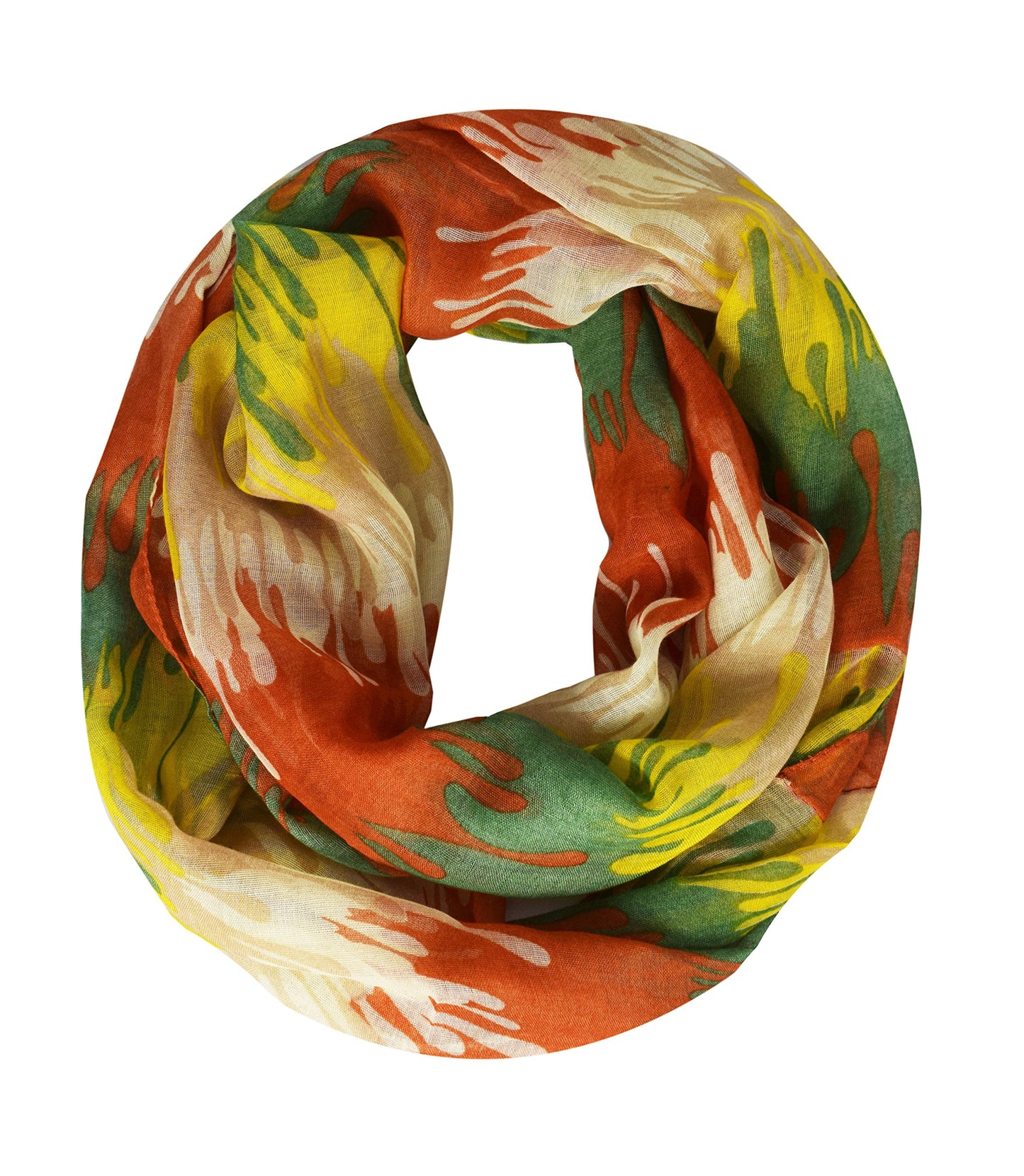 Wholesale Bulk Lot: Abstract Multicolored Paint Design Infinity Loop Scarf Orange Reseller Pack