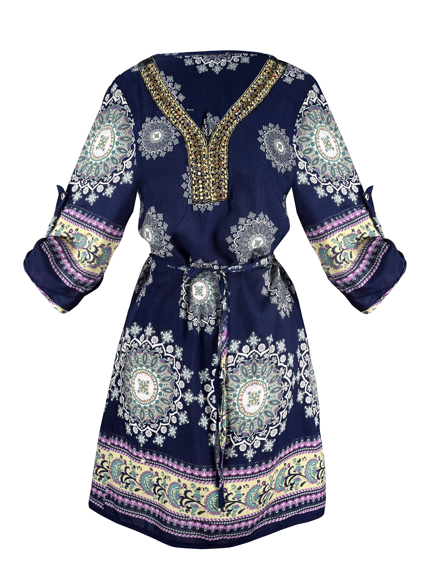 Wholesale Bulk Lot: Women's Beaded V-Neck Paisley Tunic Dress Green Medium
