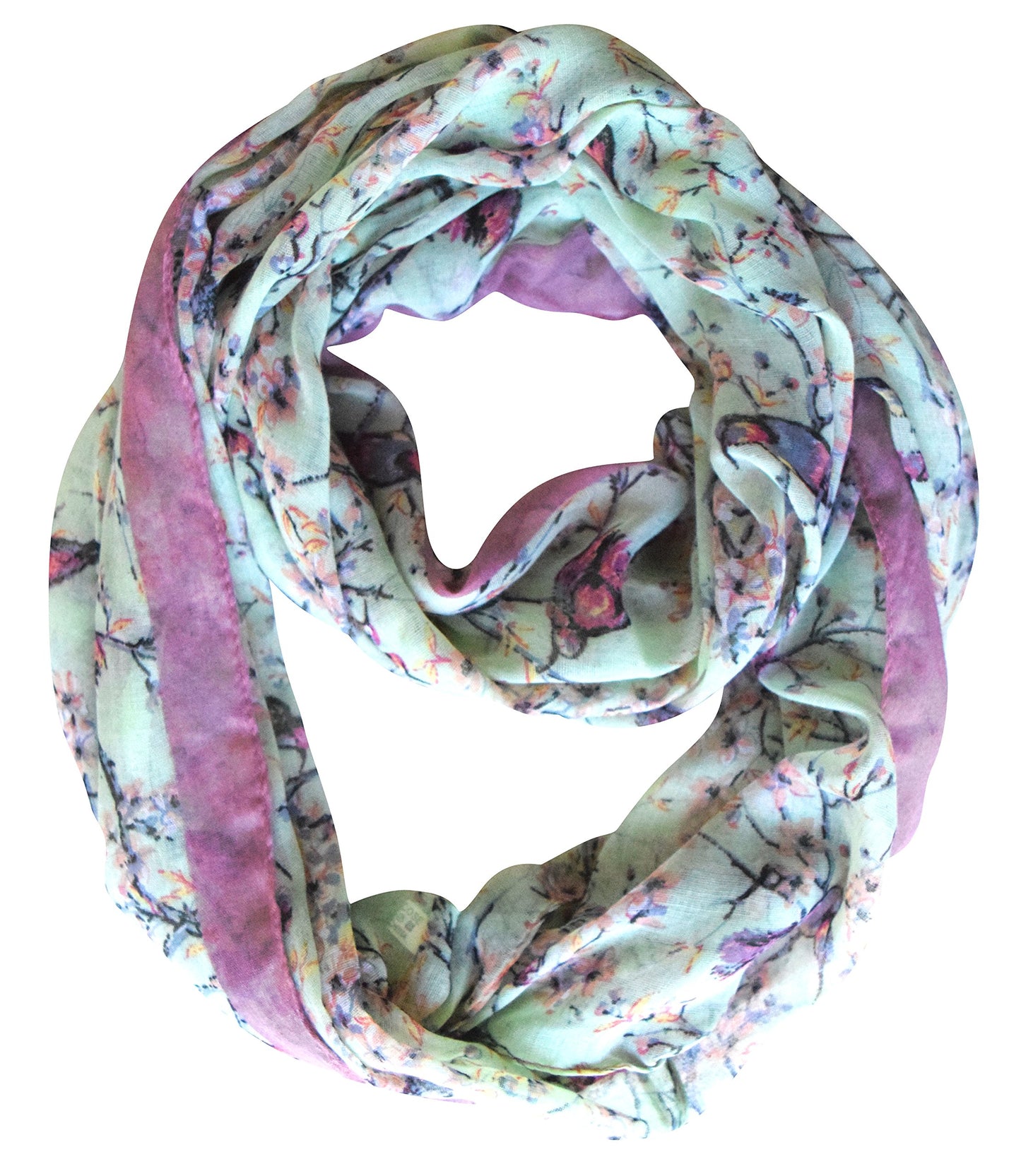 Wholesale Bulk Lot: Vintage Floral Blossom Hummingbird Mint Sheer Loop Scarf for Resellers