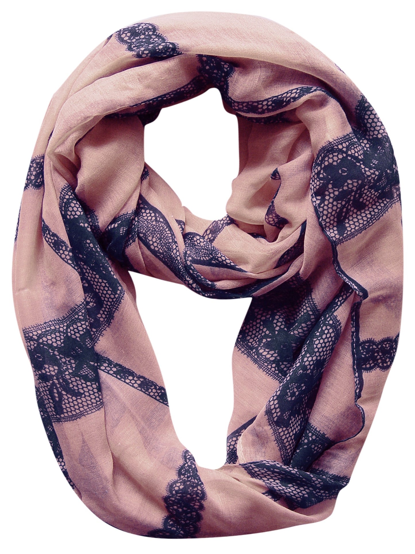 Wholesale Bulk Lot: Vintage Floral Lace Infinity Loop Scarf Pink Reseller Pack