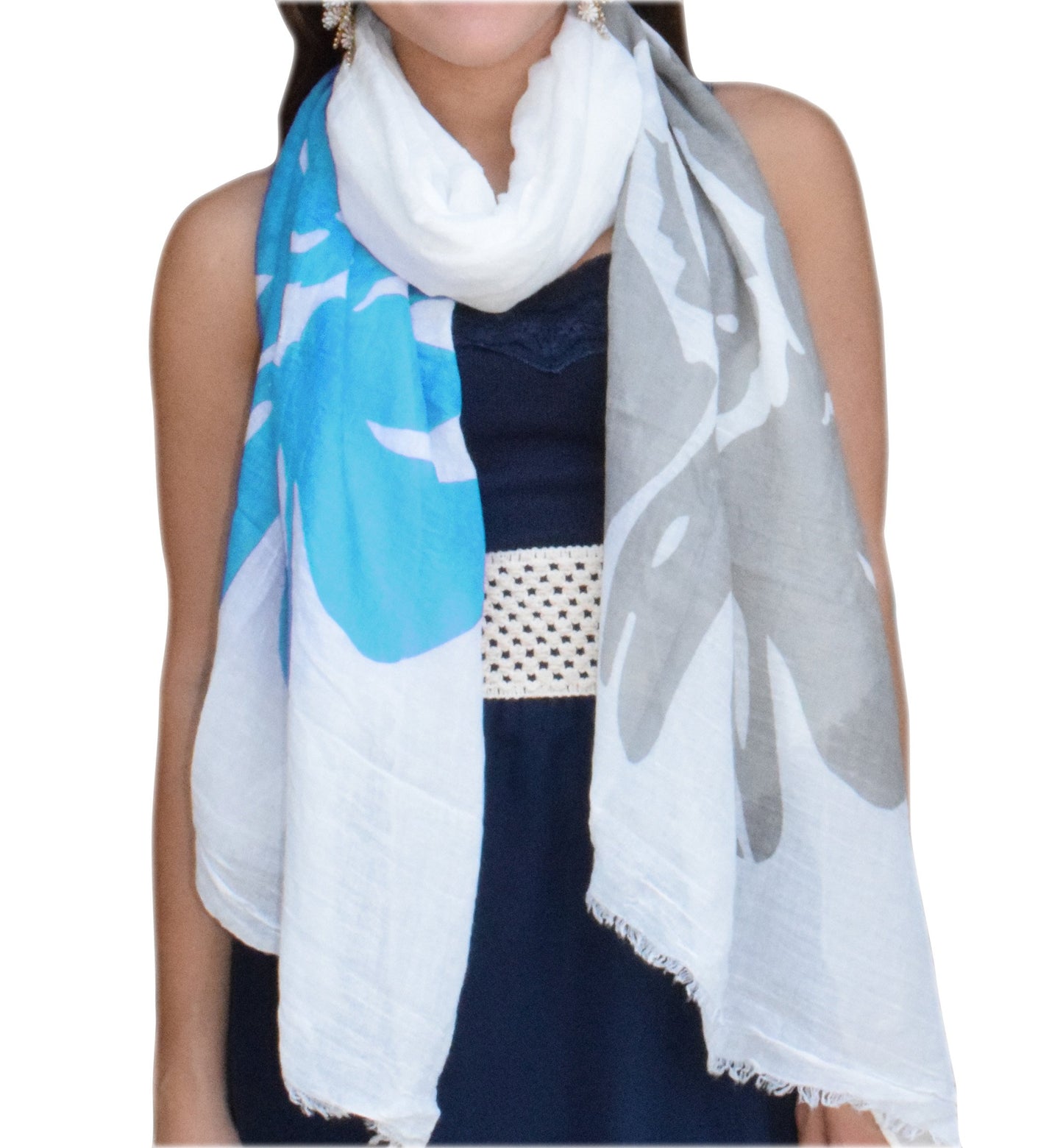 Wholesale Bulk Lot: Aqua Flower Faded Nature Tree Floral Boho Fringe Scarf Wrap Reseller Pack