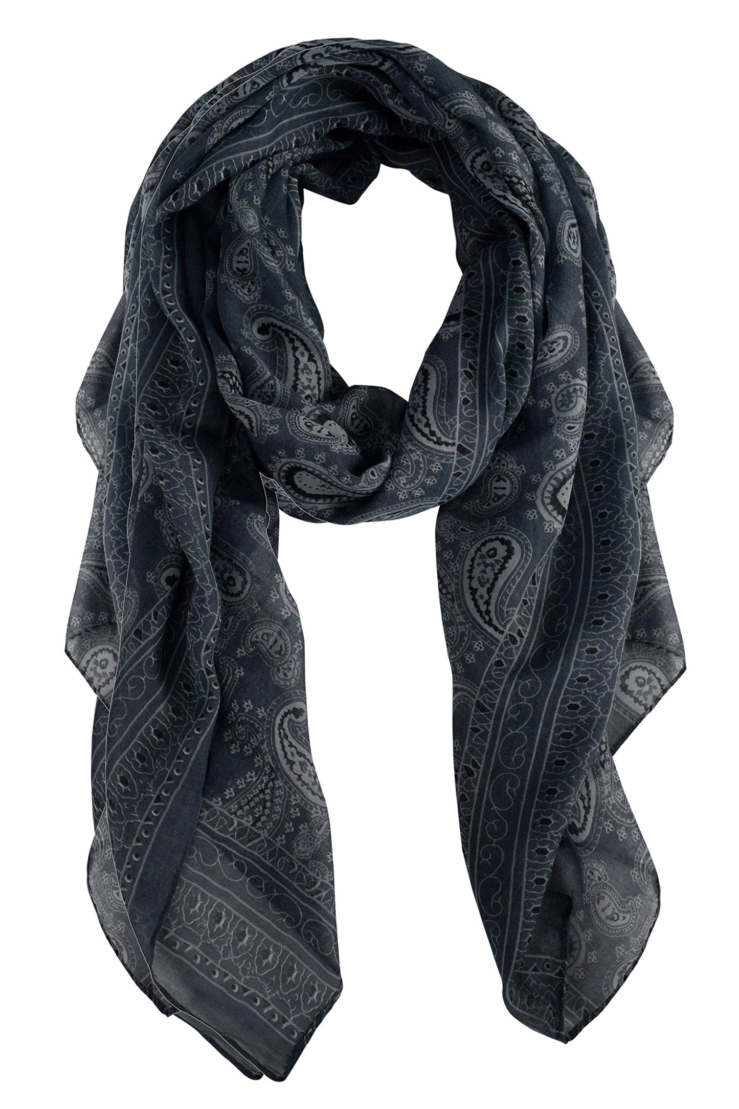 Wholesale Bulk Lot: Damask Print Paisley Design Dark Grey Long Scarf Wrap for Resellers
