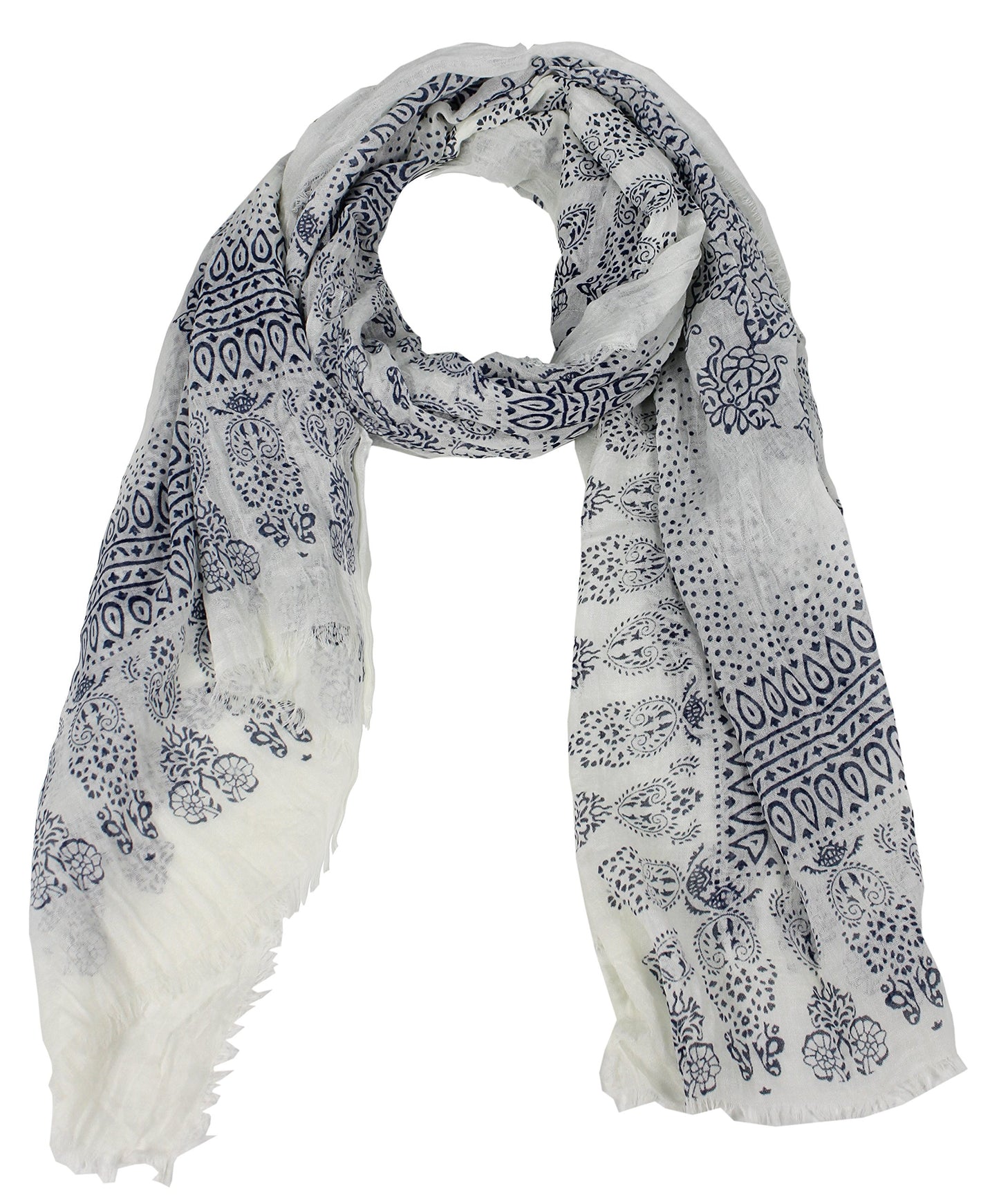 Wholesale Bulk Lot: Lightweight Henna Paisley Blue Scarf with Eyelash Fringe for Resellers