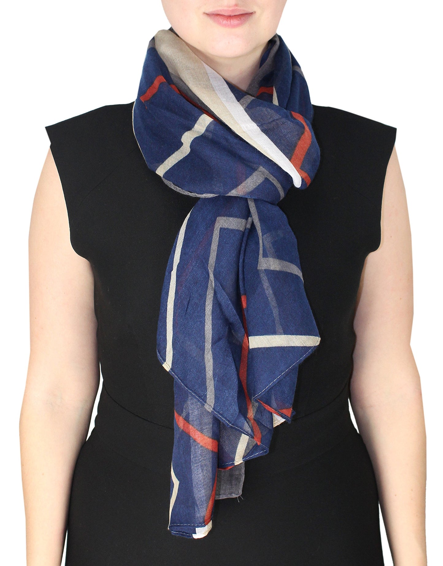 Wholesale Bulk Lot: Navy and Rust Sheer Chevron Striped Scarf Reseller Pack