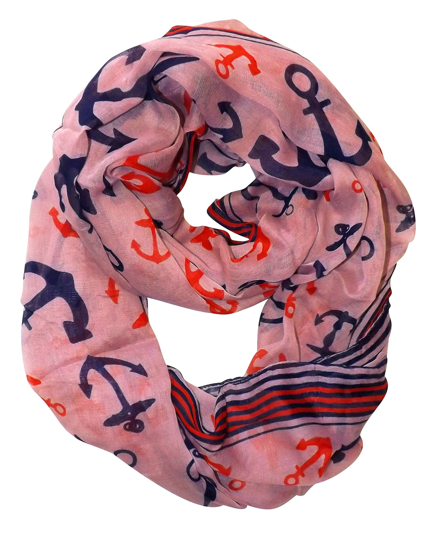 Wholesale Bulk Lot: Pink Nautical Anchor Print Infinity Loop Scarf for Resellers