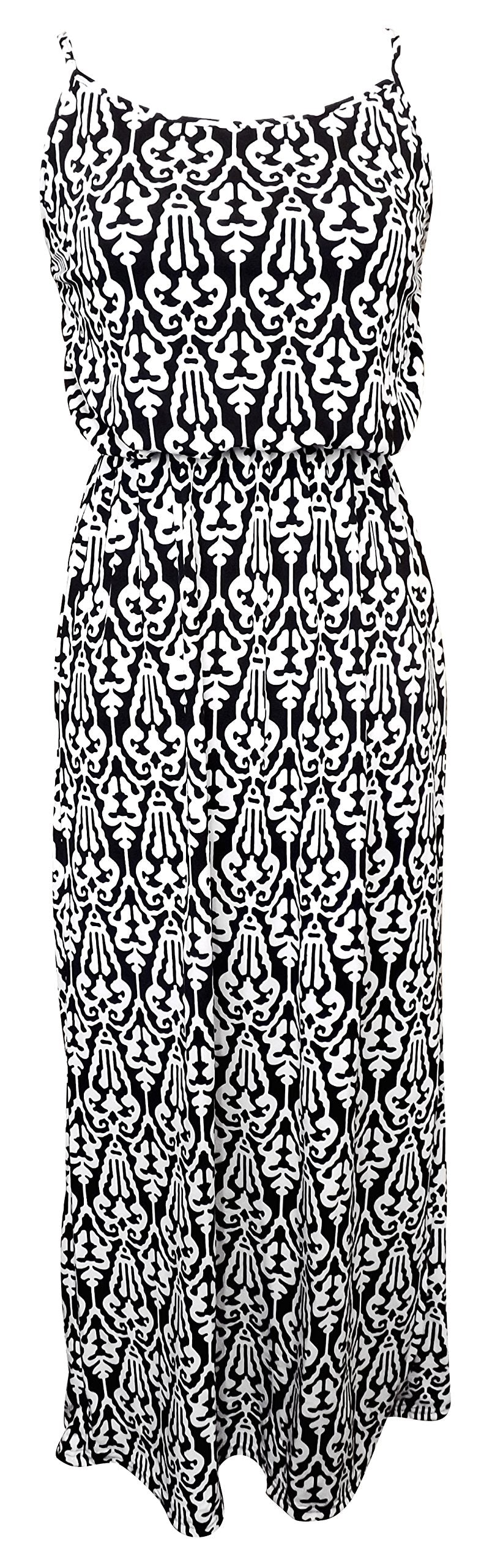 Wholesale Bulk Lot: Women's Damask Sleeveless Blouson Maxi Dress Black White Large