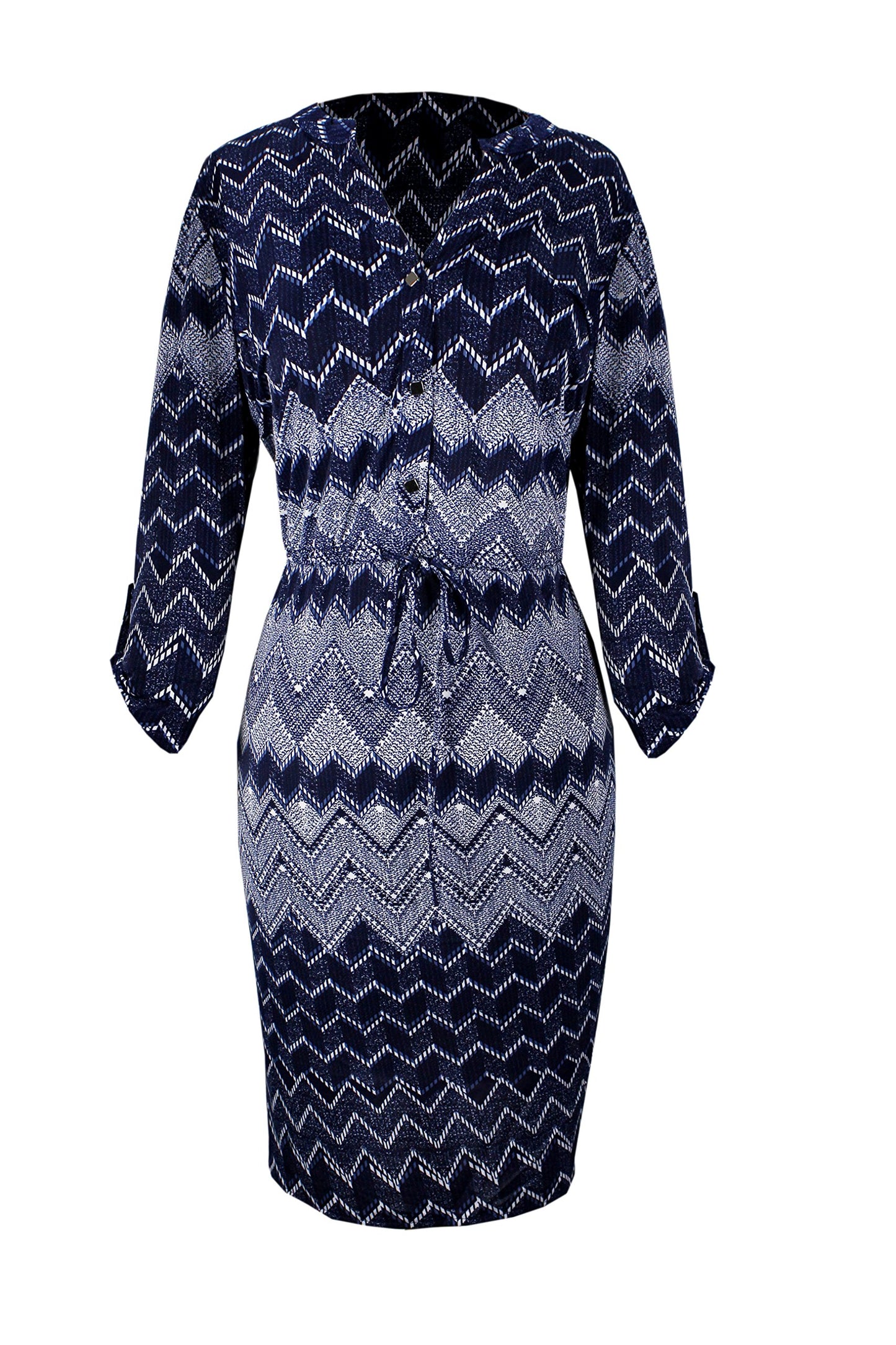 Wholesale Lot: Womens V Neck Shift Dress 3/4 Sleeves Chevron Blue Large Bulk