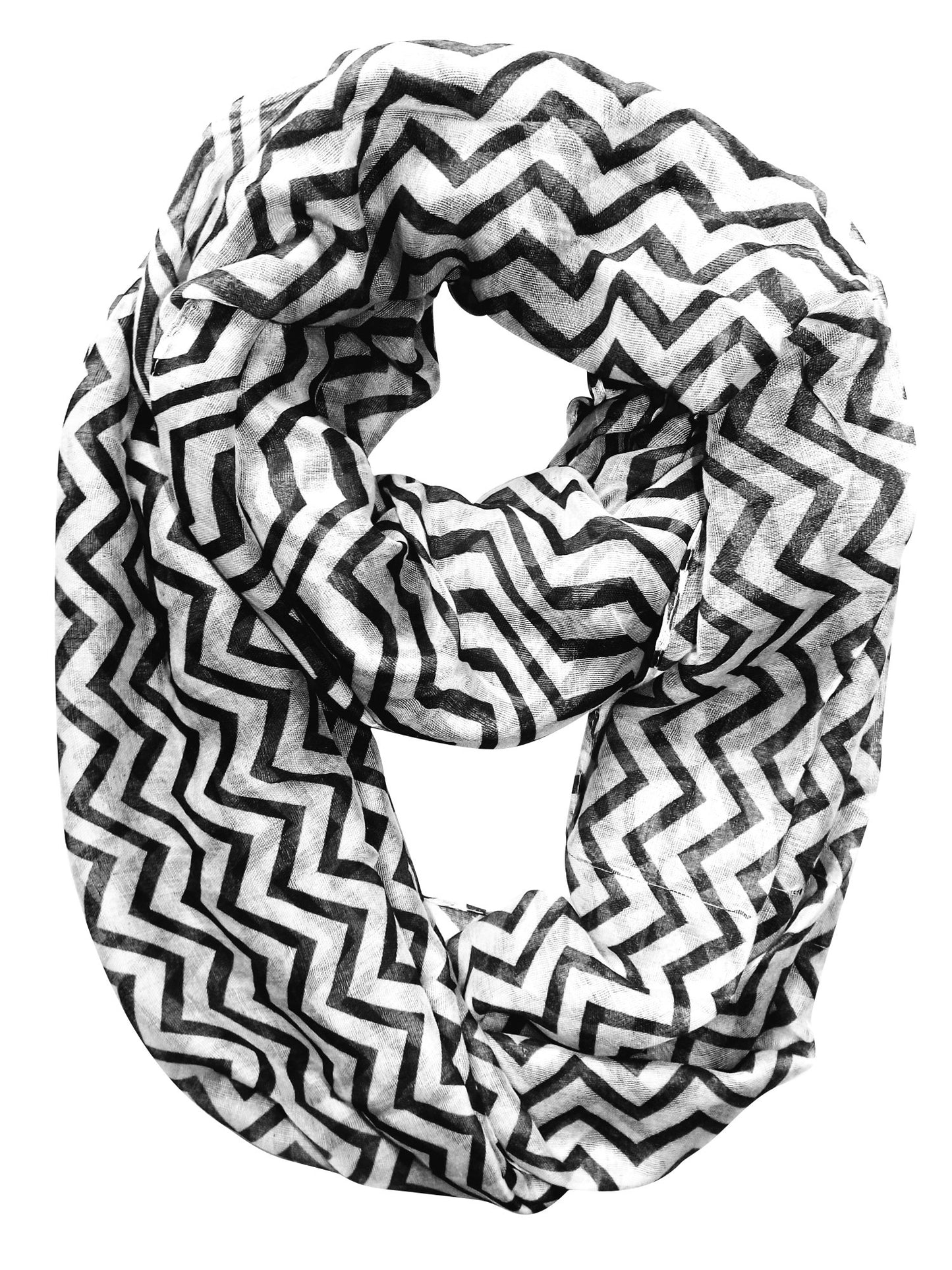 Wholesale Lot: Classic Sheer Chevron Infinity Loop Scarf Black & White Reseller Bulk Pack