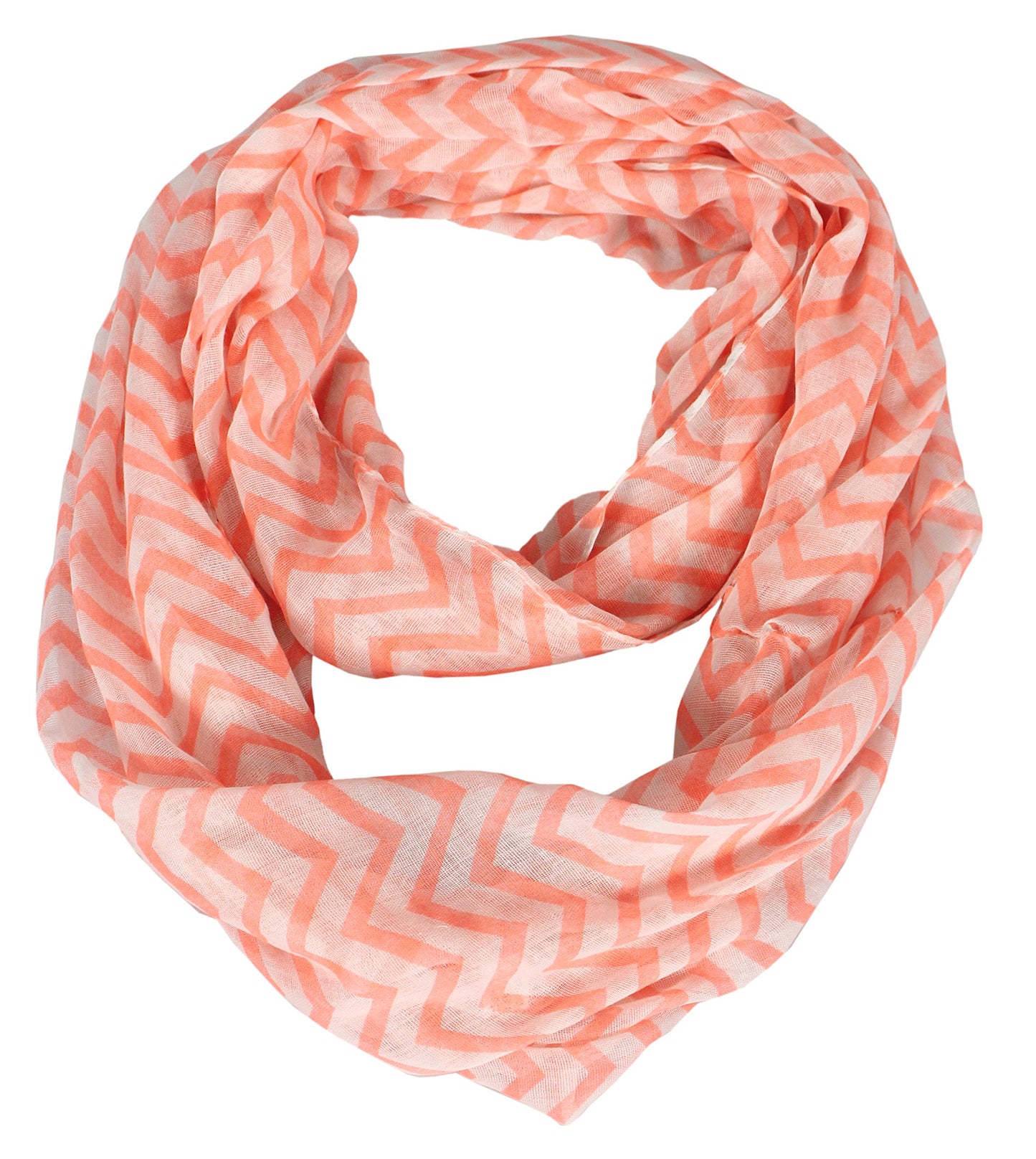 Wholesale Bulk Lot: Lightweight Sheer Chevron Infinity Loop Scarf Neon Orange & White Reseller Pack