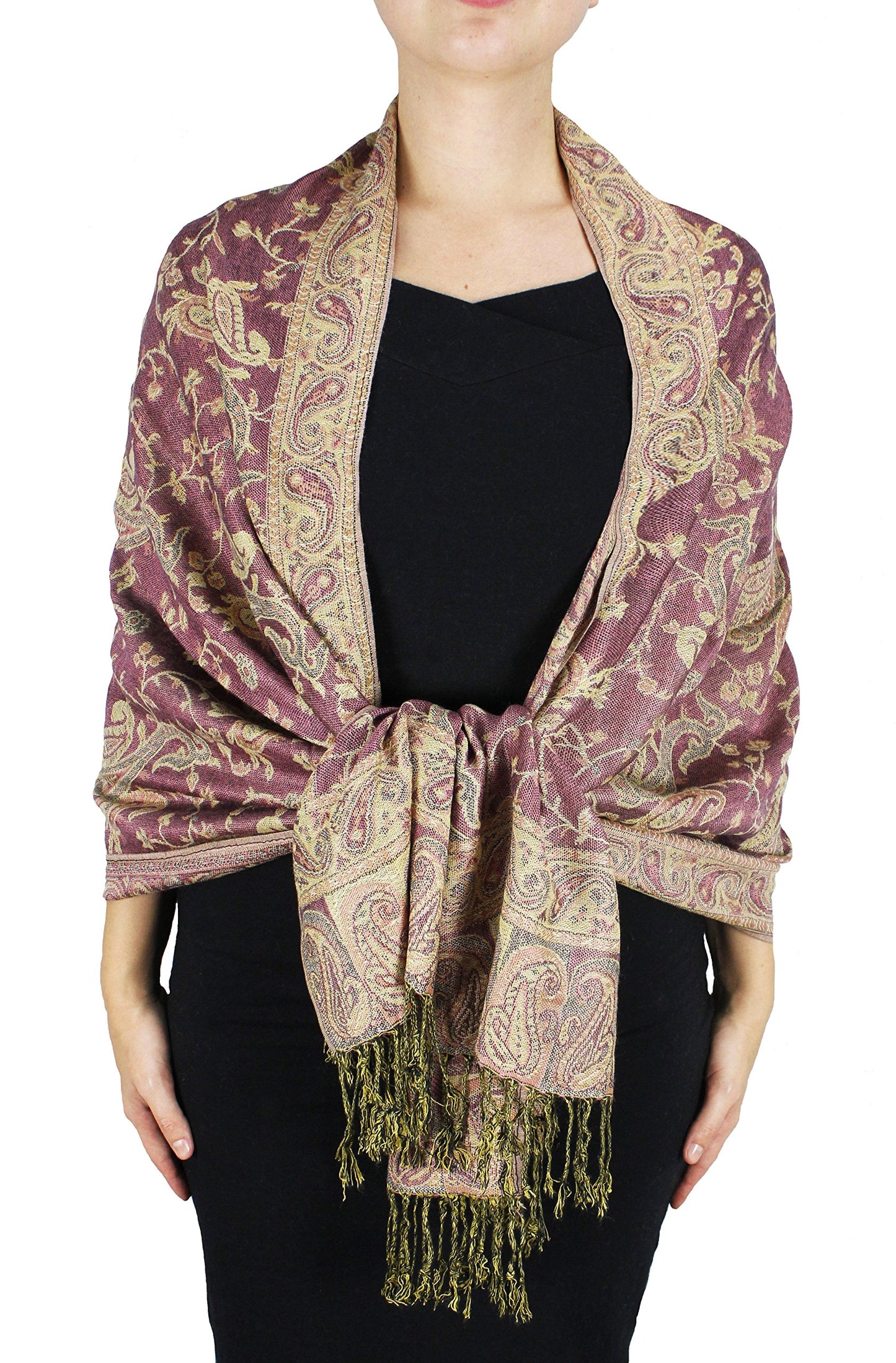 Wholesale Bulk Lot Reversible Paisley Pashmina Shawl Double Layer Pink Scarf for Resellers
