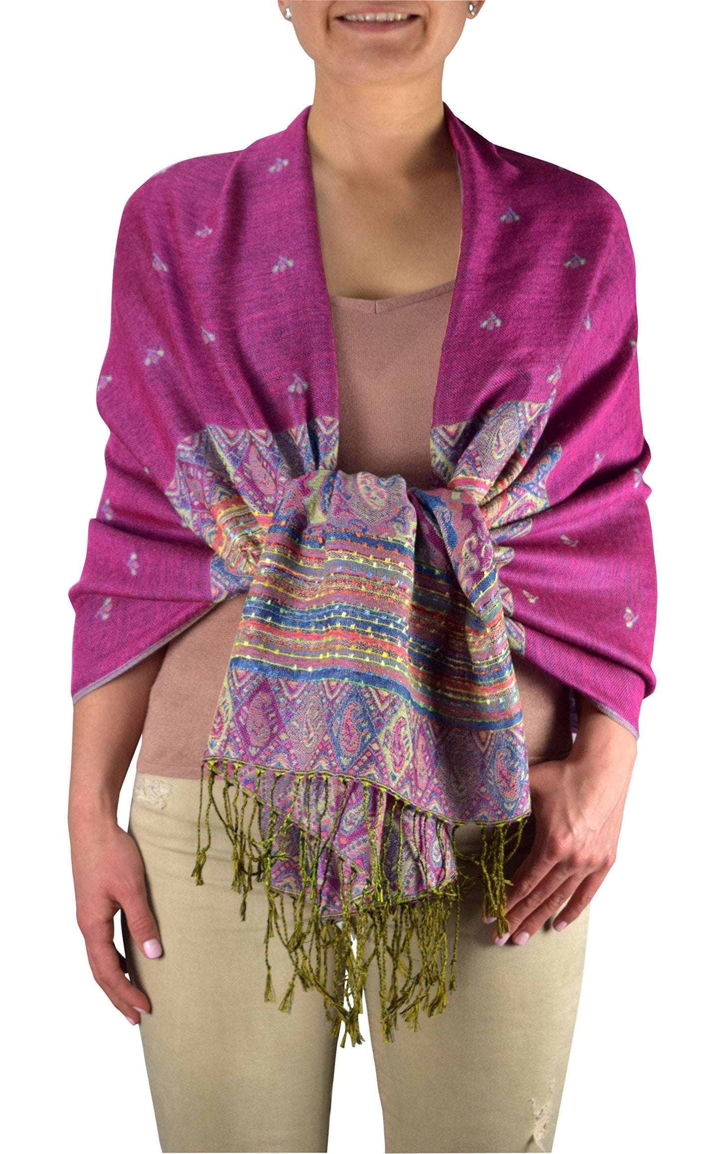 Wholesale Lot Ethnic Tribal Reversible Bohemian Pashmina Shawl Magenta Scarf for Resellers