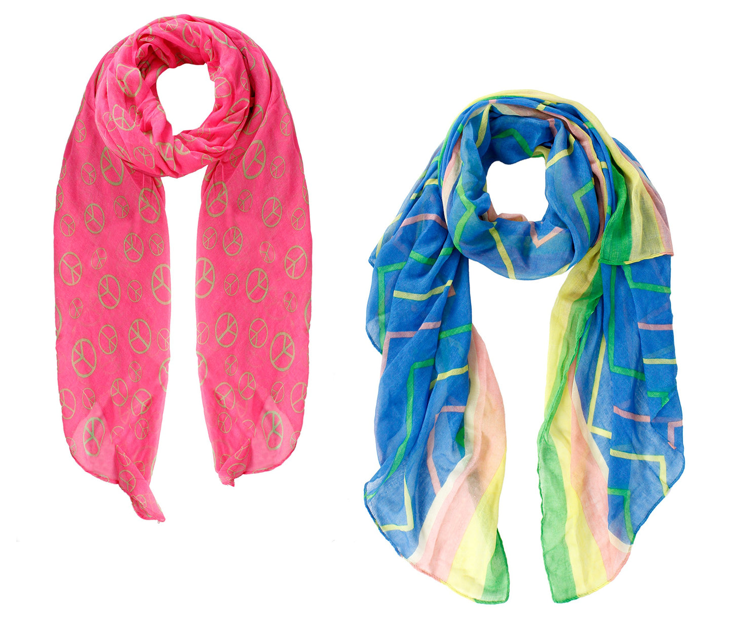 Wholesale Bulk Lot: 2 Pack Womens Abstract Design Neon Pink and Green Scarves for Resellers