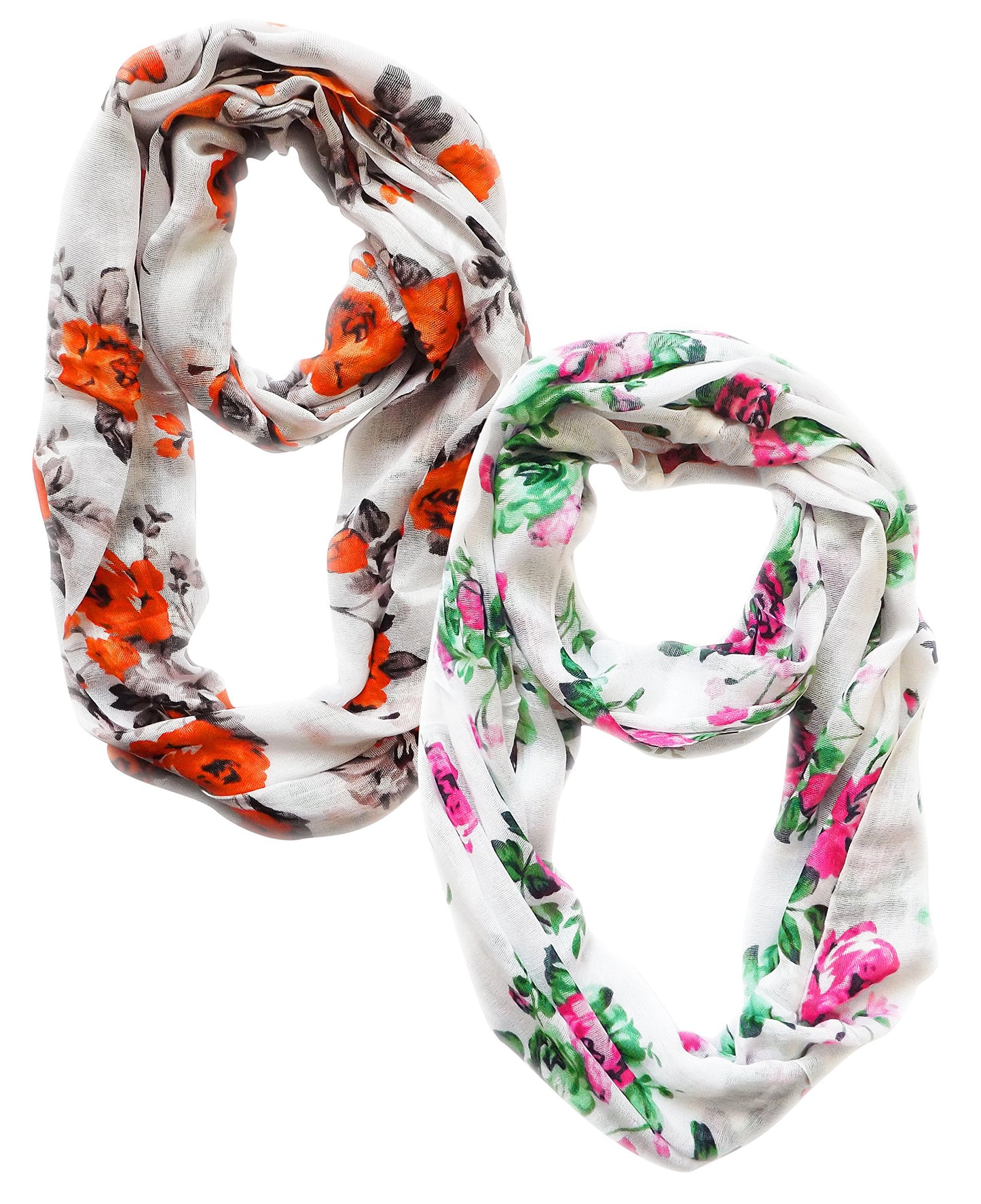 Wholesale Bulk Lot: Vintage Floral Print Scarf Orange Fuchsia Green Reseller Pack