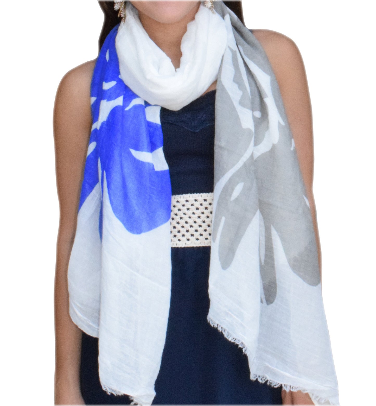 Wholesale Bulk Lot: Faded Nature Tree Floral Boho Fringe Scarf Blue Flower Reseller Pack