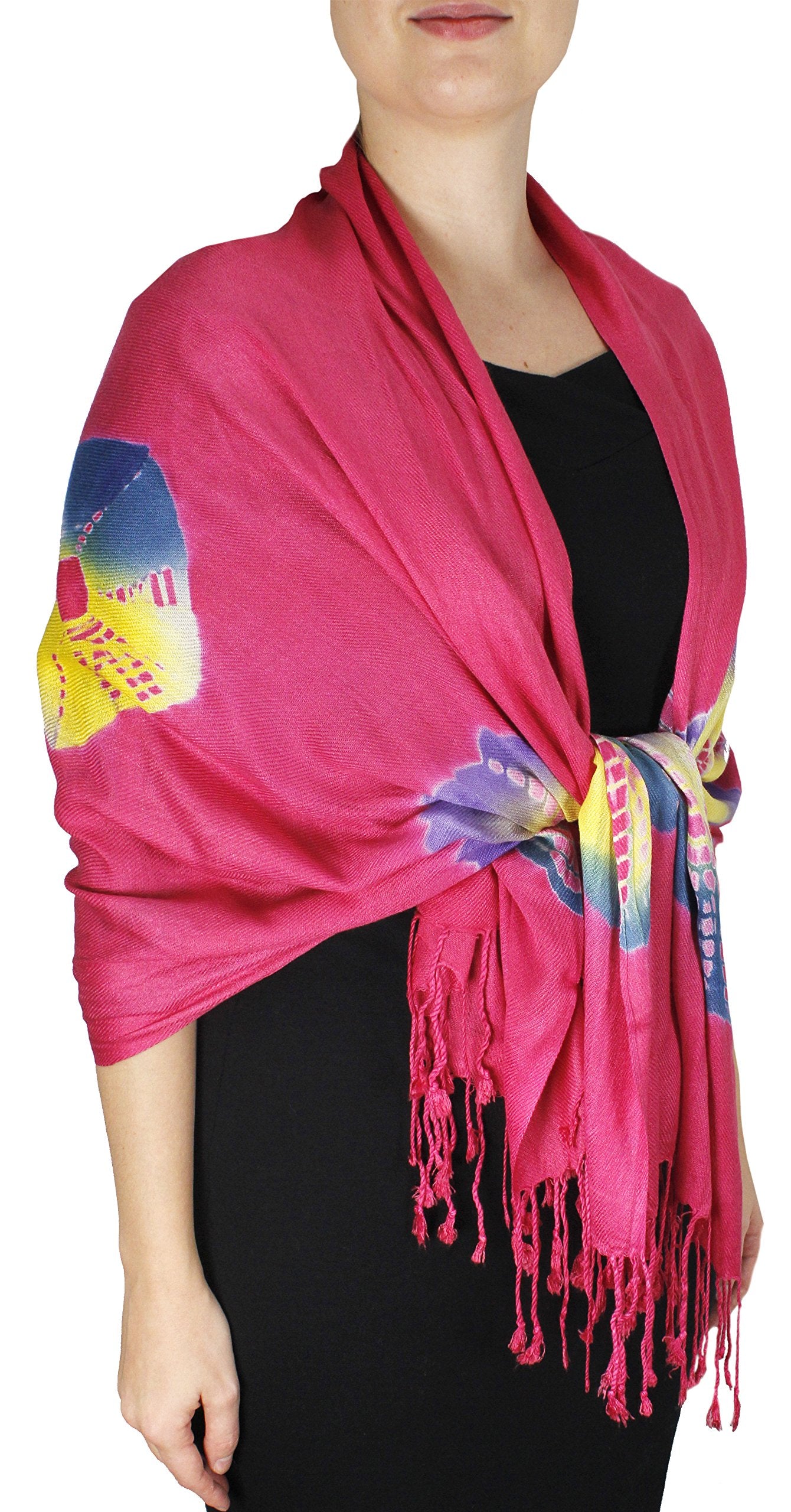 Wholesale Lot Vibrant Tie Dye Pashmina Shawls Bulk Reseller Fuchsia Silk Soft Scarf Wraps