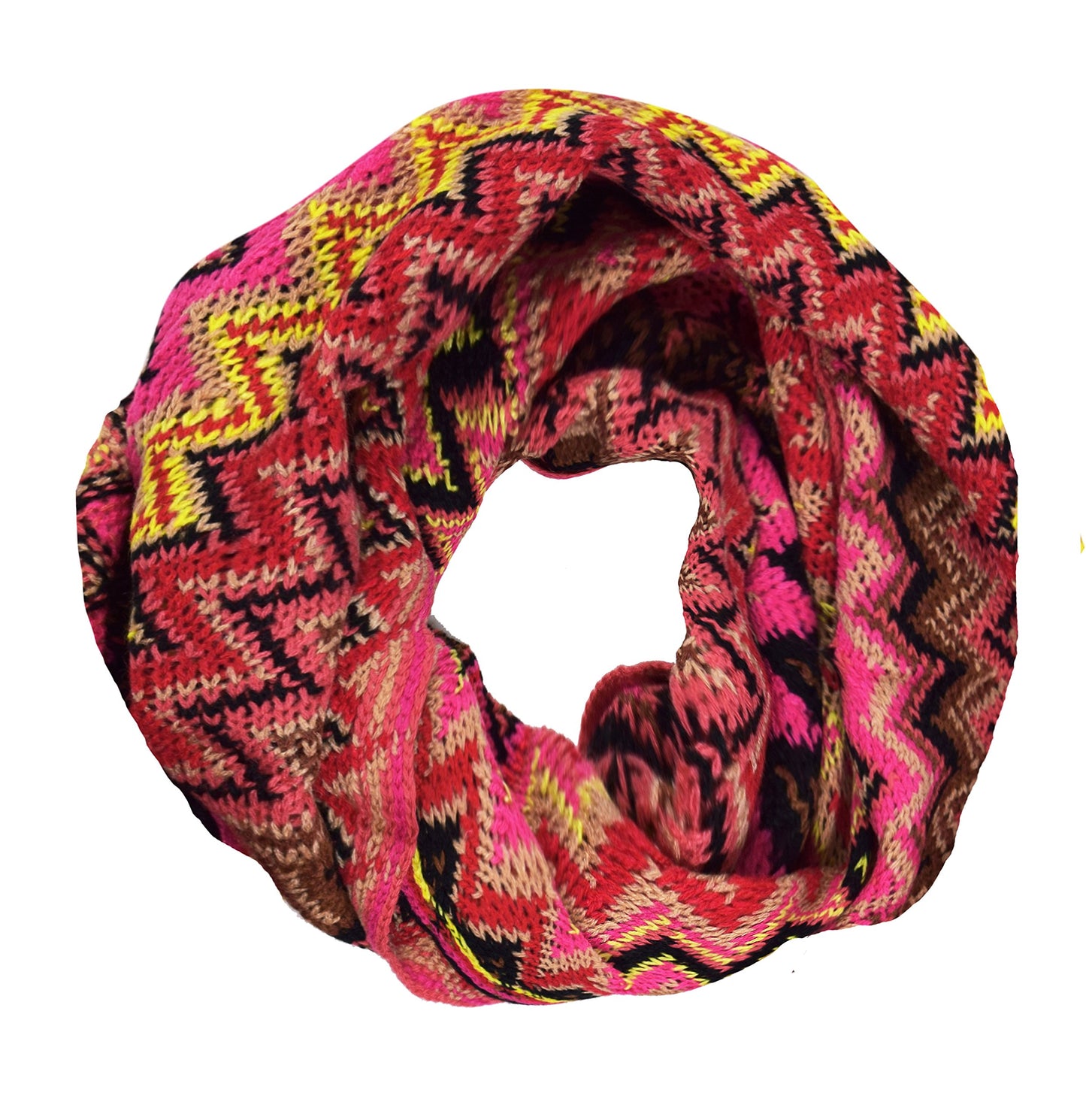 Wholesale Bulk Lot: Knitted Chevron Zigzag Pink Infinity Loop Scarf for Resellers
