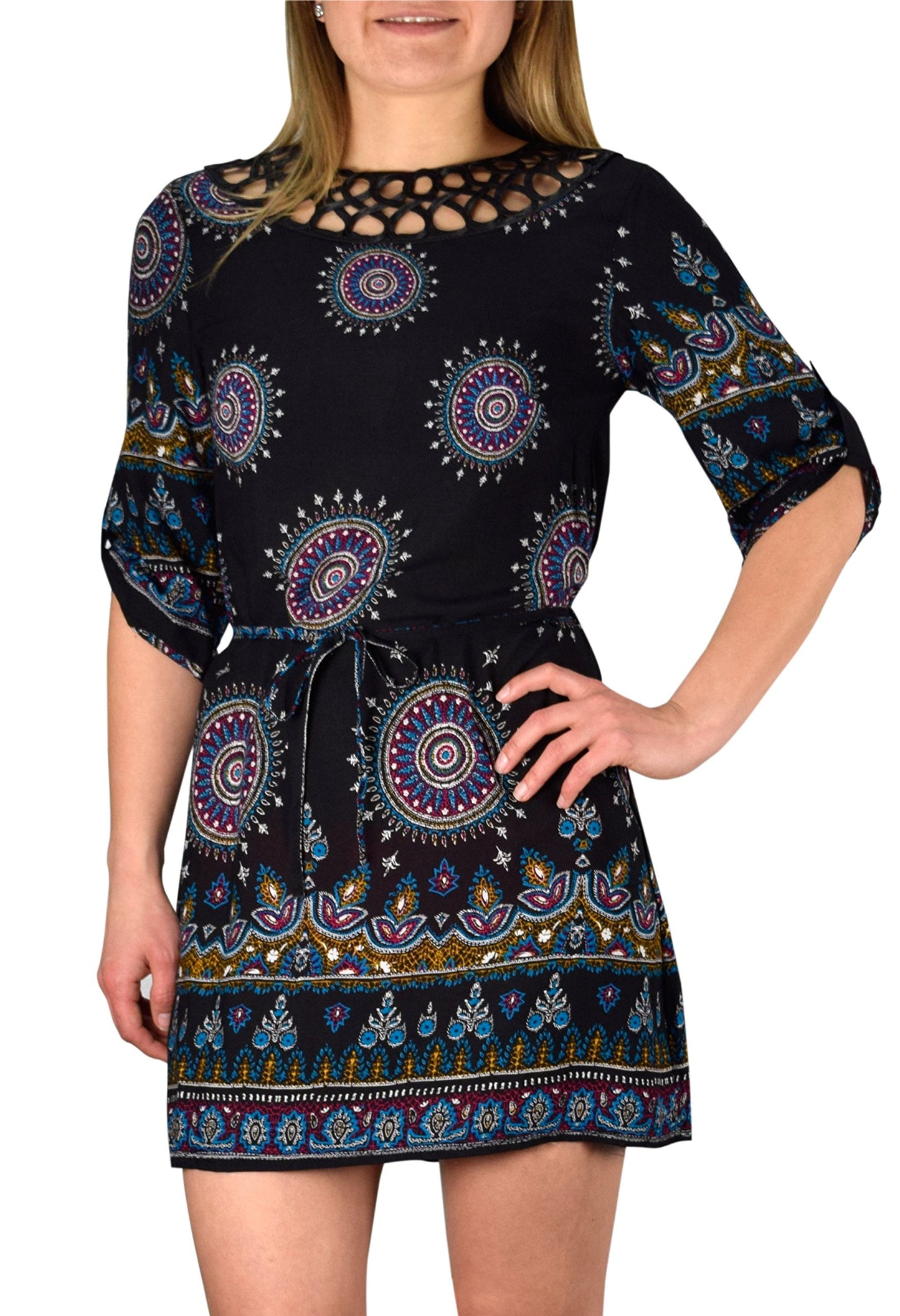 Wholesale Bulk Lot: Bohemian Paisley Waist Tie Caftan Tunic Mini Dress Small