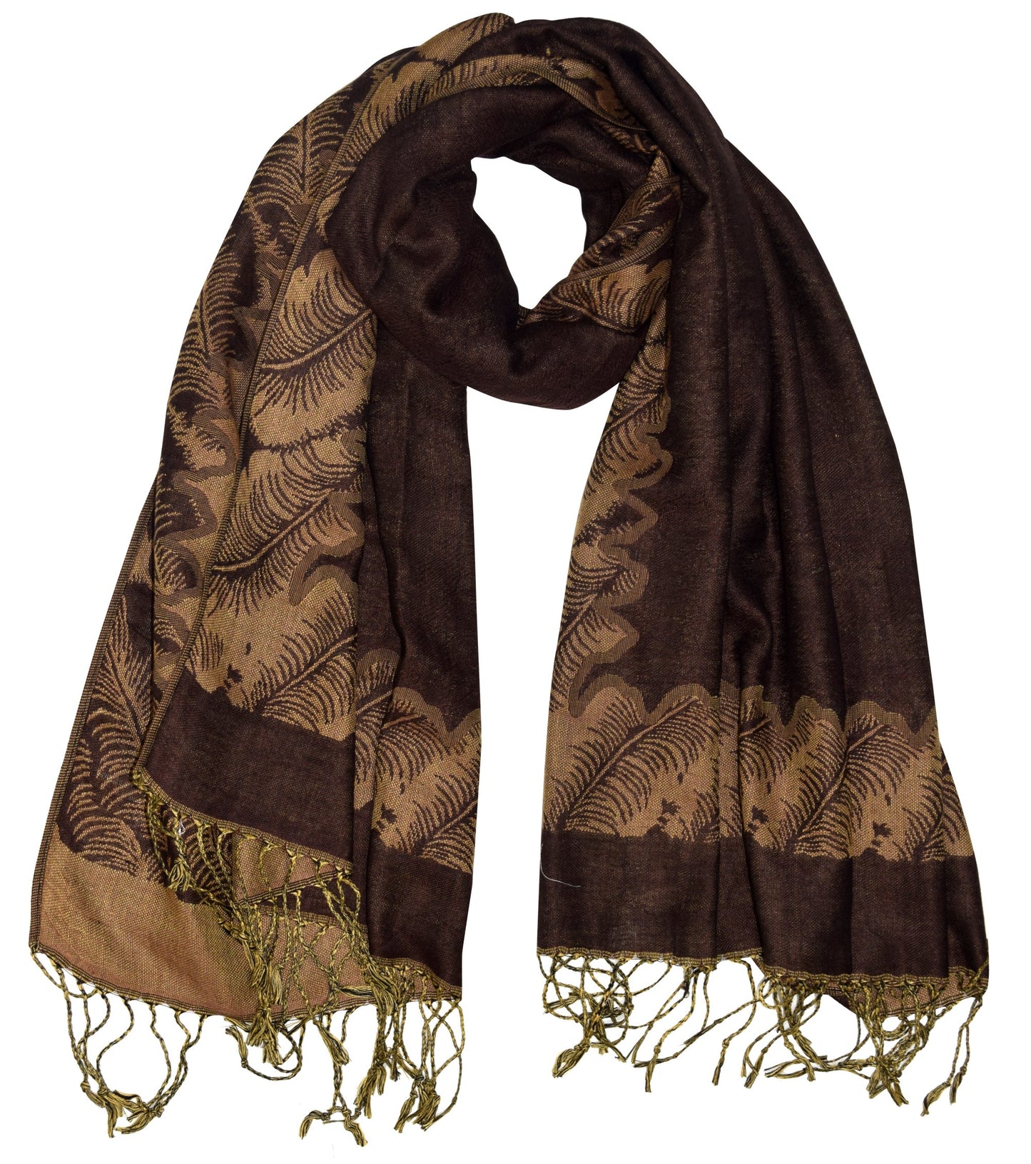 Wholesale Bulk Lot Reversible Jacquard Paisley Pashmina Shawl Wrap Brown Scarf for Resellers