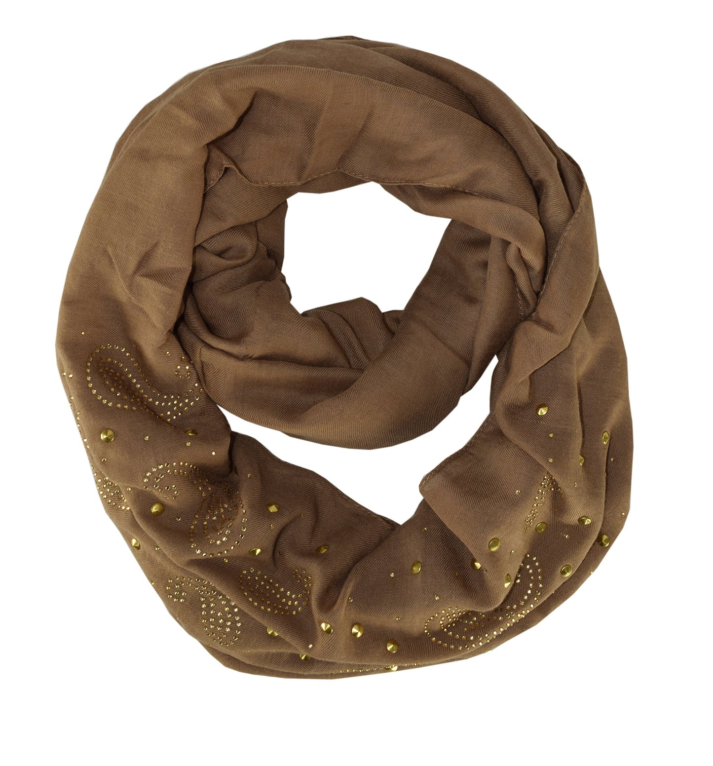 Wholesale Bulk Lot: Vintage Embellished Paisley Sequin Infinity Loop Scarf Tan Reseller Pack
