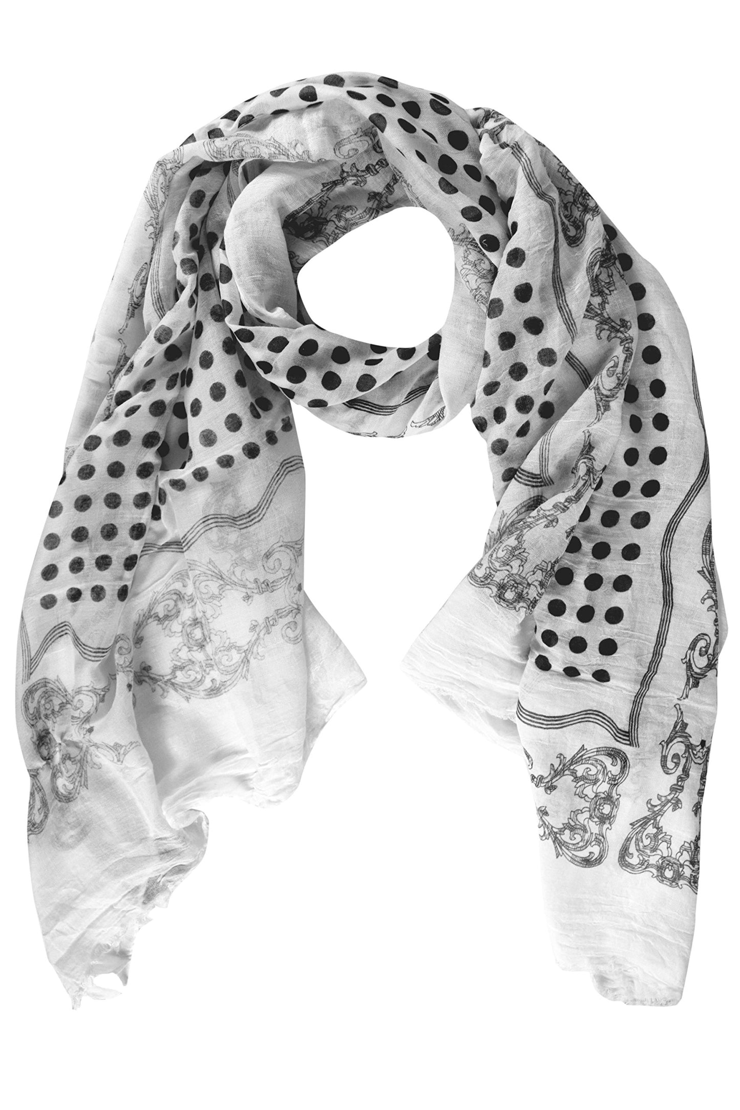 Wholesale Bulk Lot: Cotton Blend Polka Dot Print Summer Shawl Scarf Black for Resellers