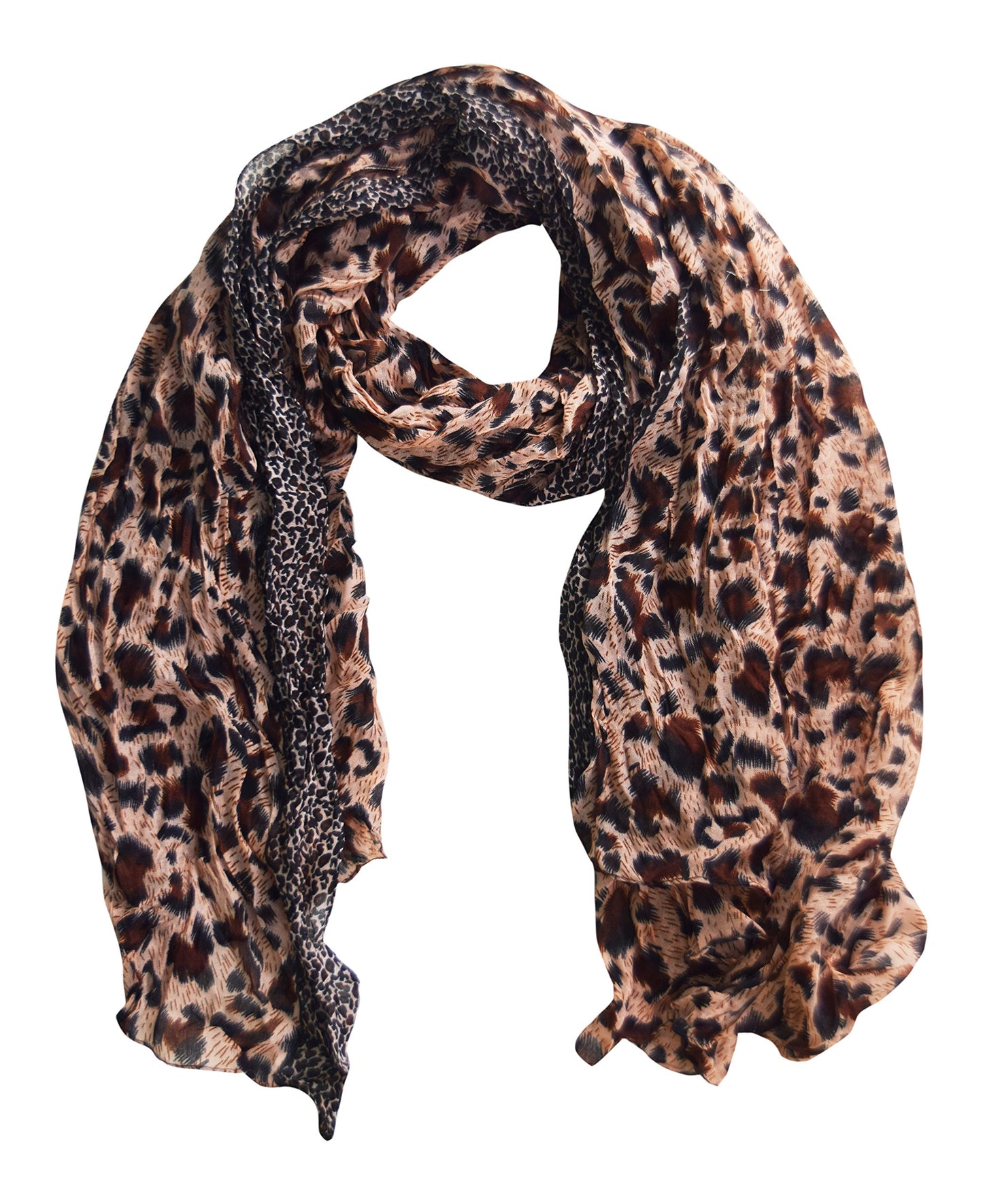 Wholesale Bulk Lot: Retro Zebra Leopard Print Crinkle Scarf Salmon Brown Reseller Pack