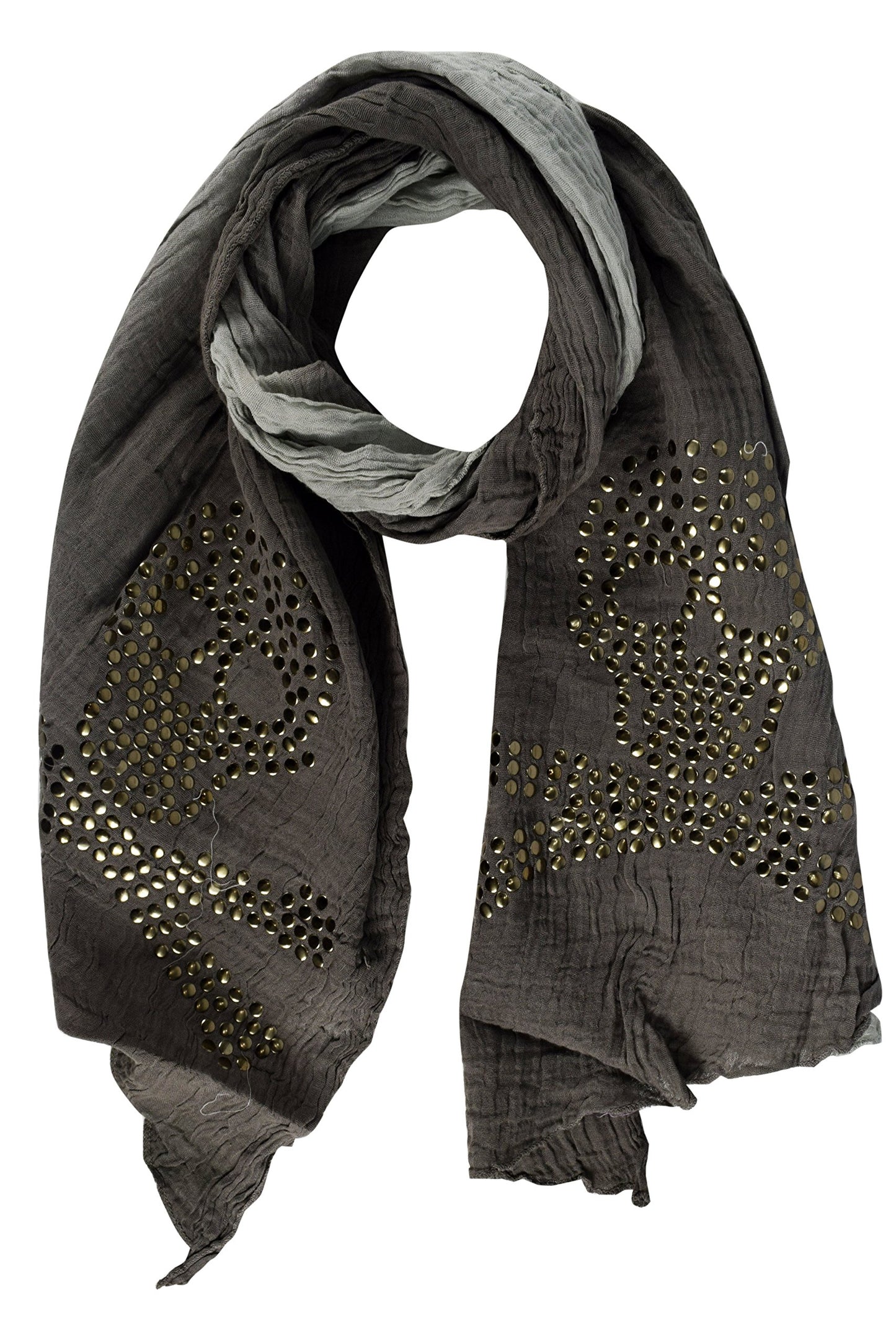Wholesale Bulk Lot: Vintage Cotton Crinkled Grey Ombrè Skull Studded Scarf Shawl Reseller Pack