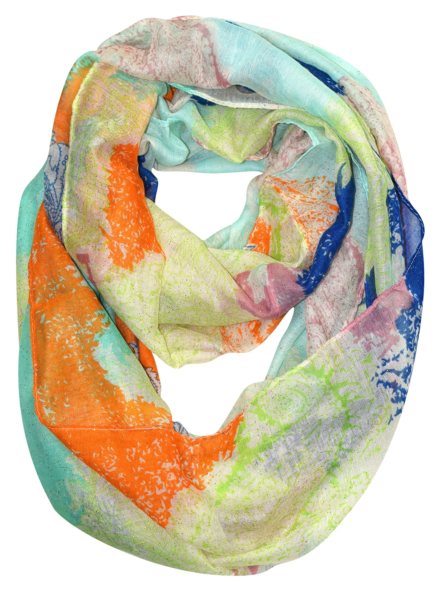 Wholesale Bulk Lot: Shimmering Rainbow Paisley Sparkle Infinity Loop Scarf Citrine Orange Reseller