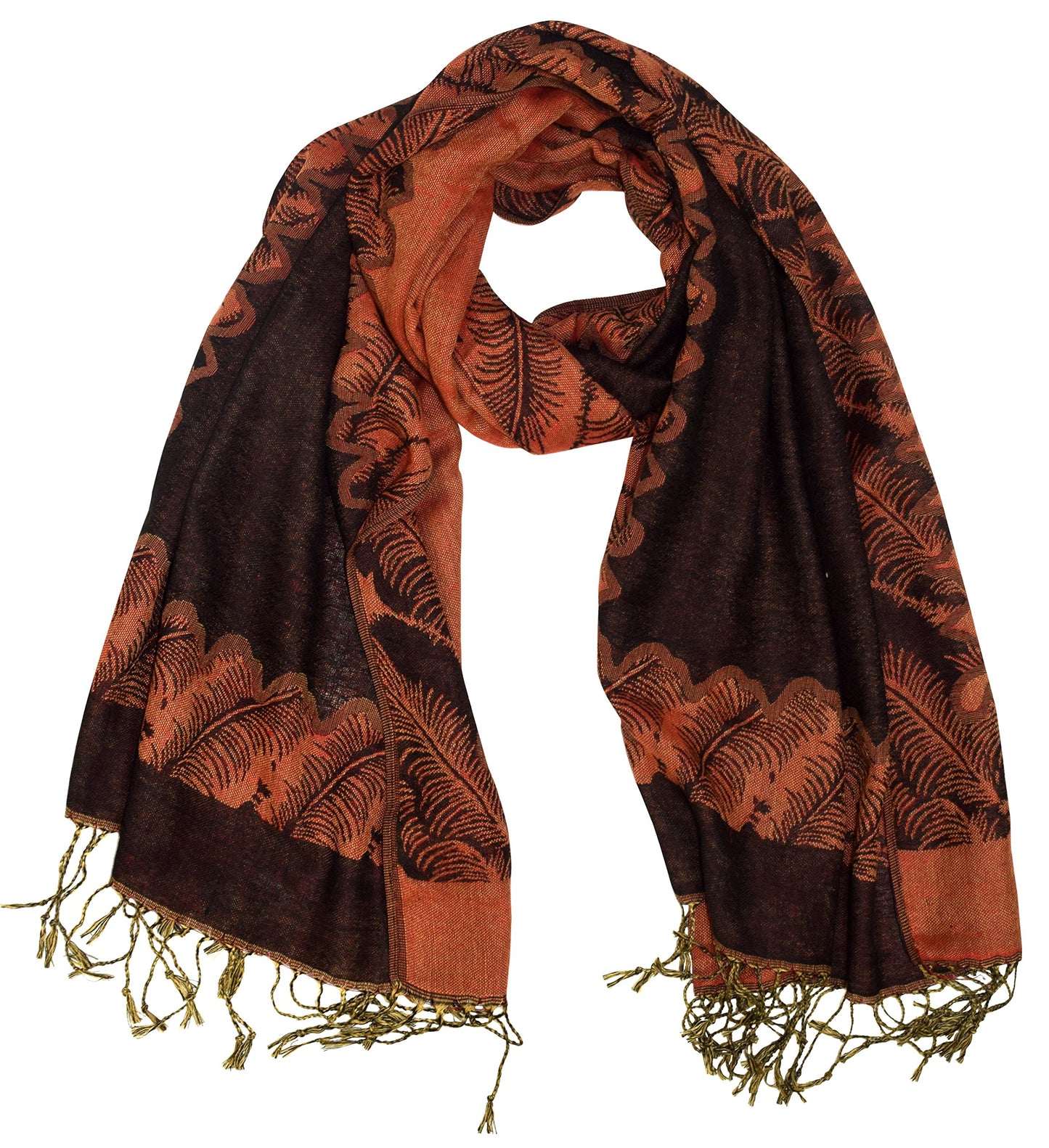 Wholesale Bulk Lot Reversible Jacquard Paisley Pashmina Shawl Wrap Black Orange for Resellers