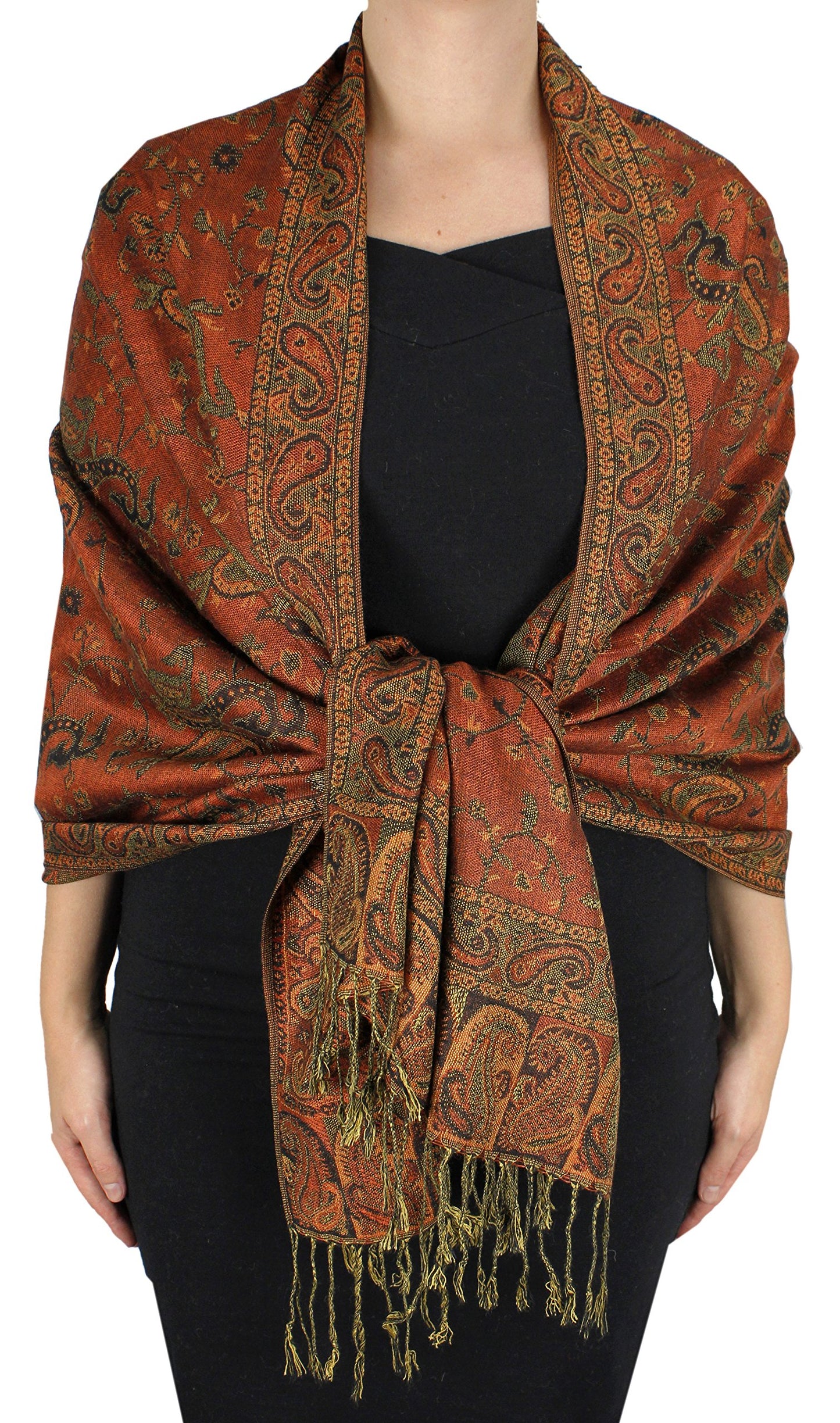 Wholesale Bulk Lot Reversible Paisley Pashmina Shawl Double Layer Rust Scarf for Resellers