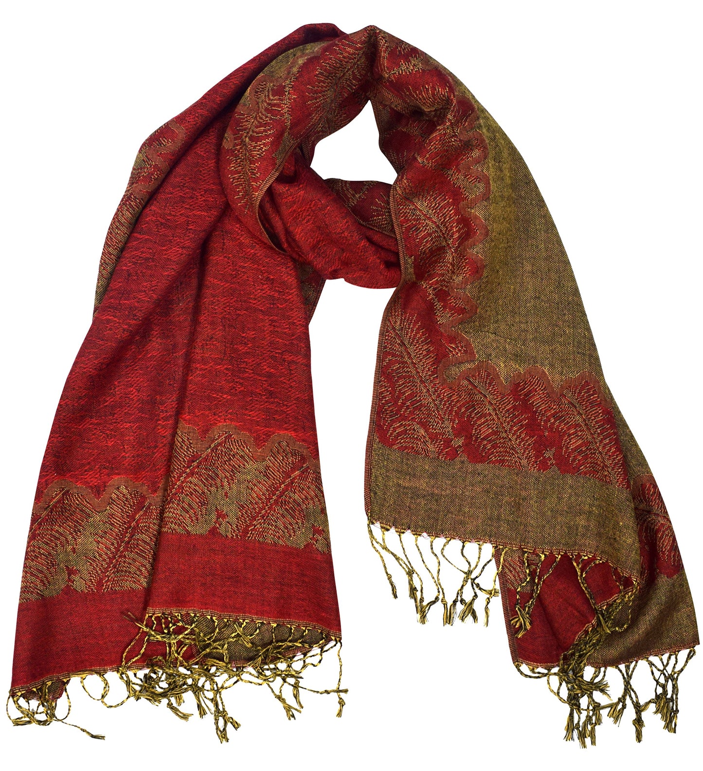 Wholesale Bulk Lot Reversible Paisley Jacquard Pashmina Shawl Wrap Red Taupe for Resellers