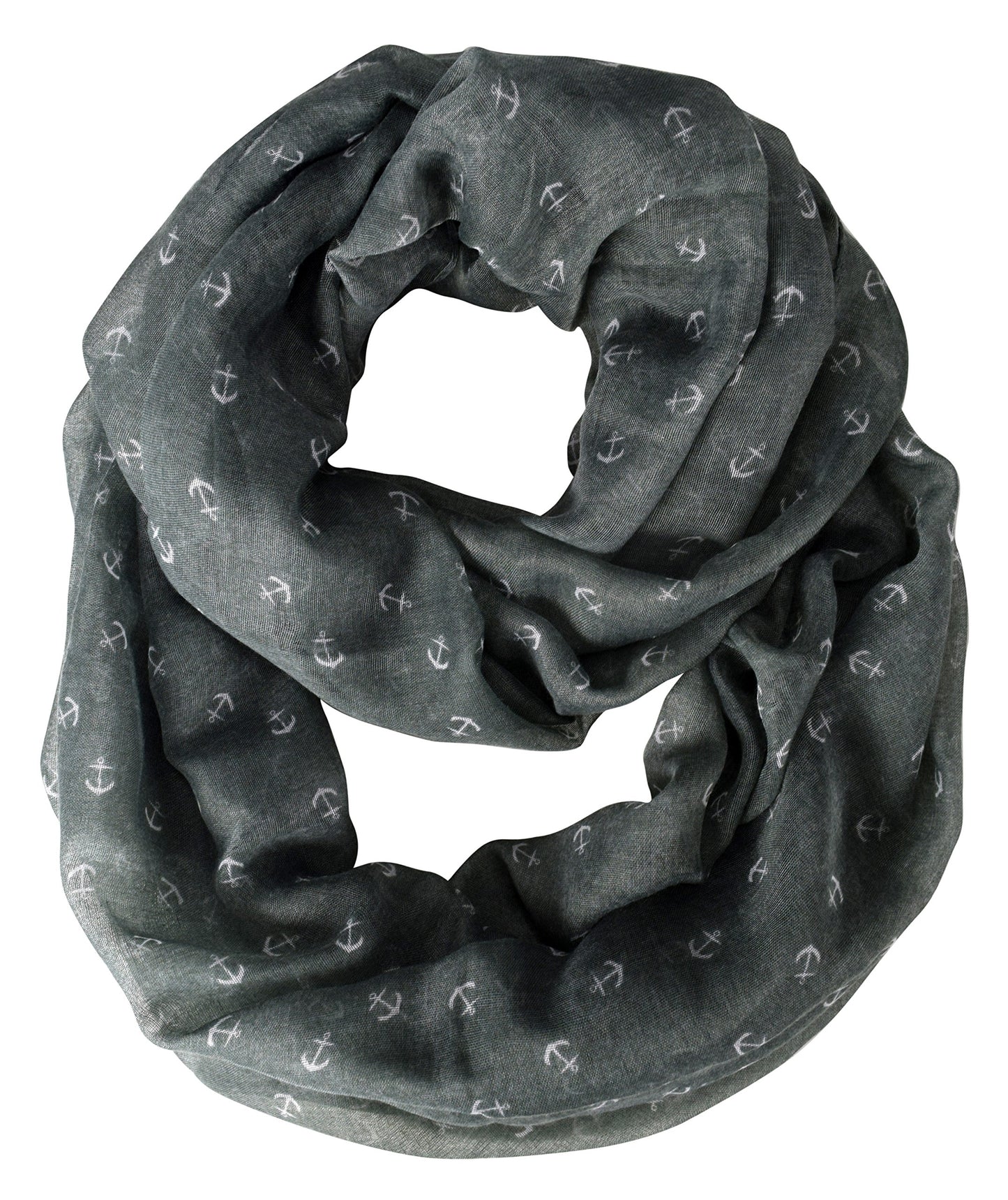 Wholesale Bulk Lot: Gray Nautical Anchor Print Marine Lightweight Infinity Loop Scarf Reseller Pack